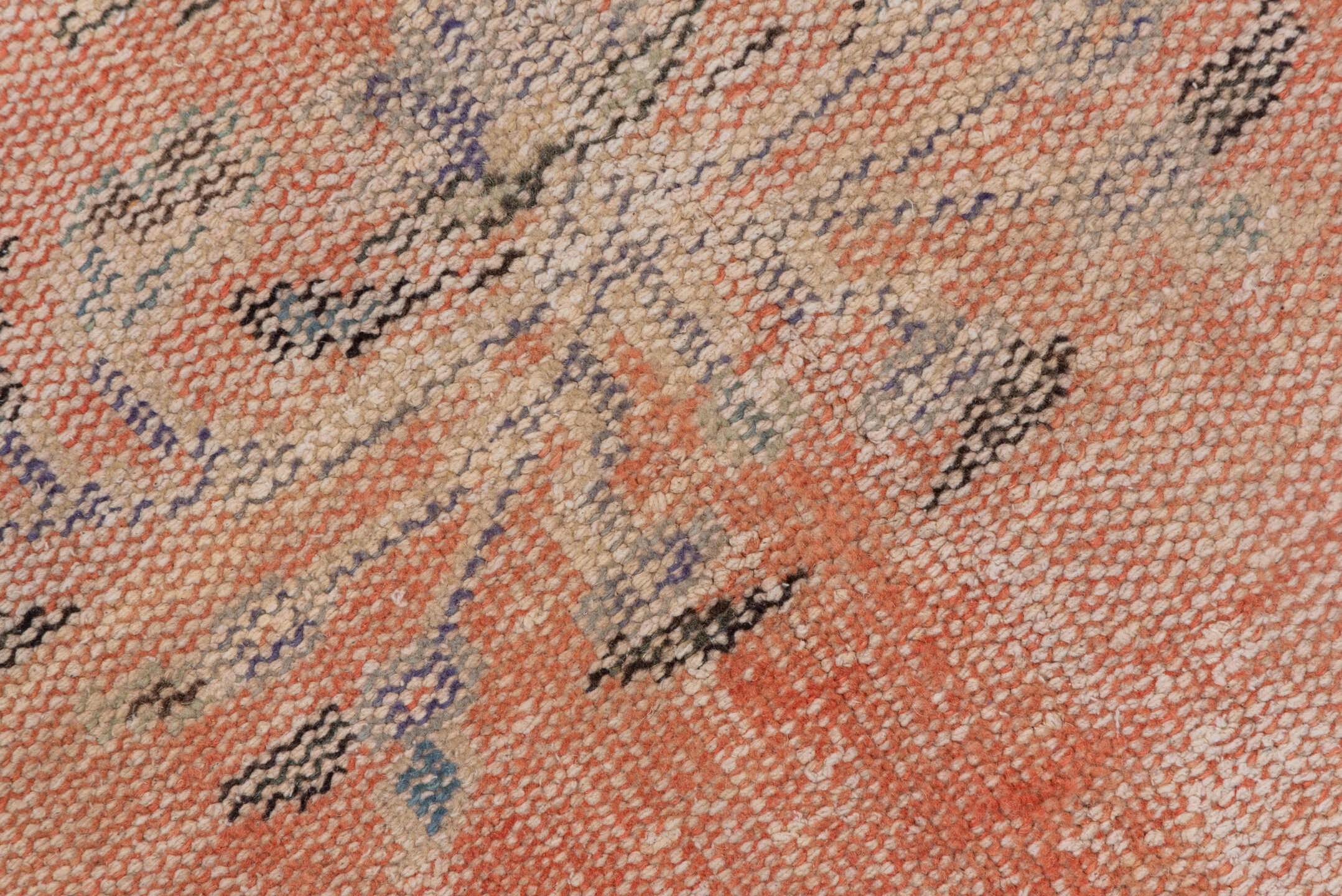 6' x 10' one-of-a-kind handmade vintage Sparta large size rug. Color palette: coral, lavender, ivory, taupe, slate, peach