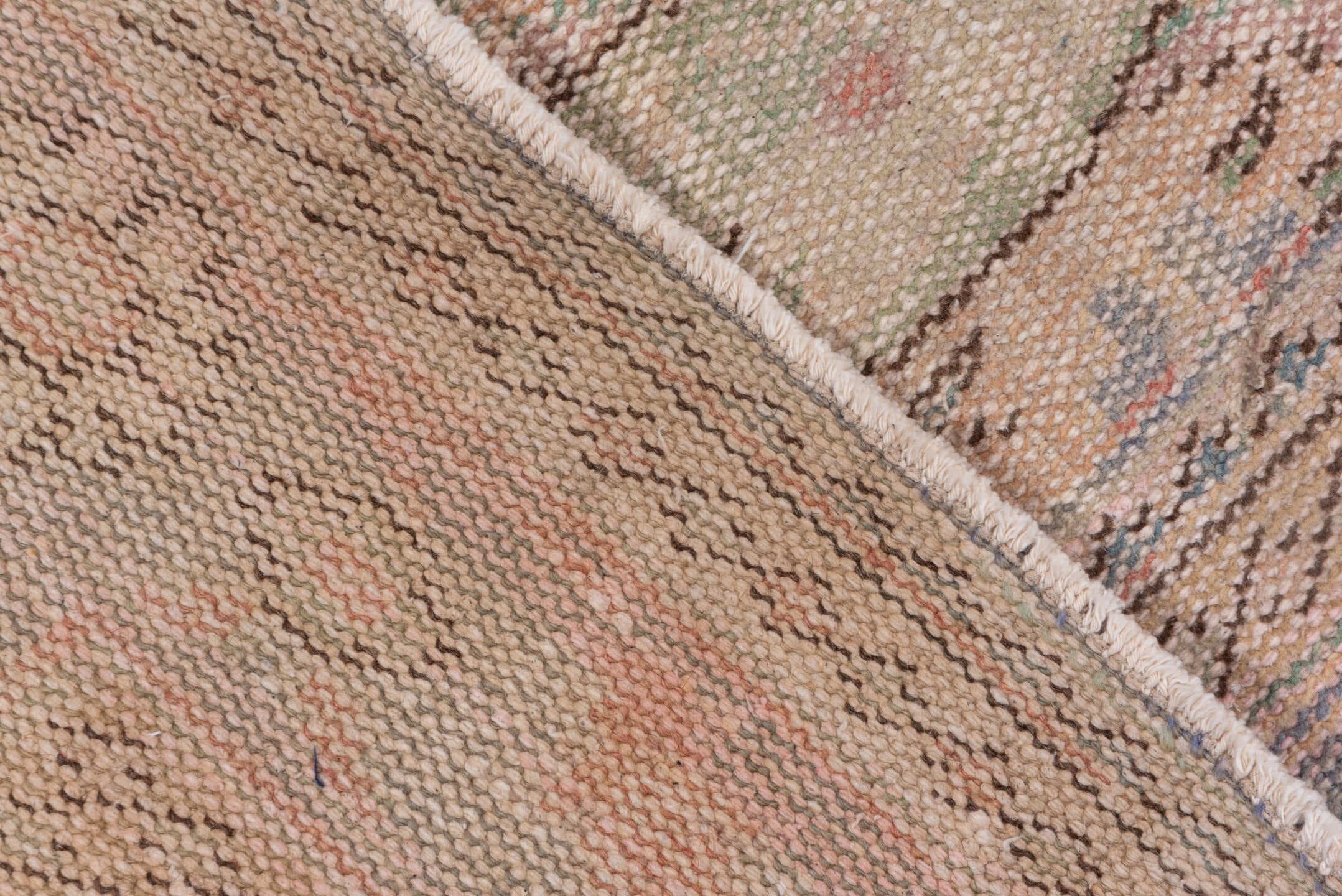 6' x 10' one-of-a-kind handmade vintage Sparta large size rug. Color palette: blush, pale blue, ivory, taupe, sage