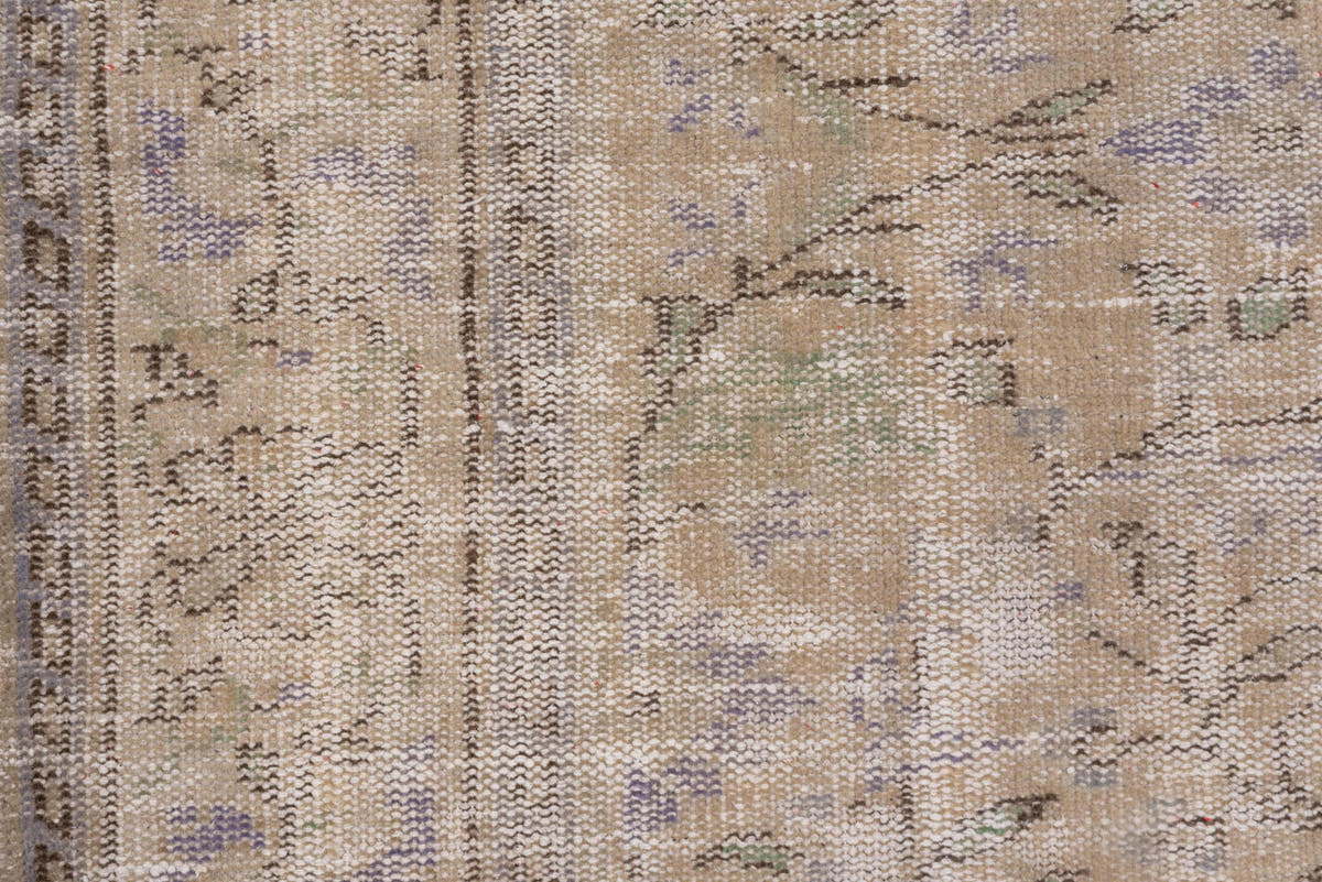 6' x 9' one-of-a-kind handmade vintage Sparta medium size rug. Color palette: taupe, beige, ivory, lavender, sage, brown