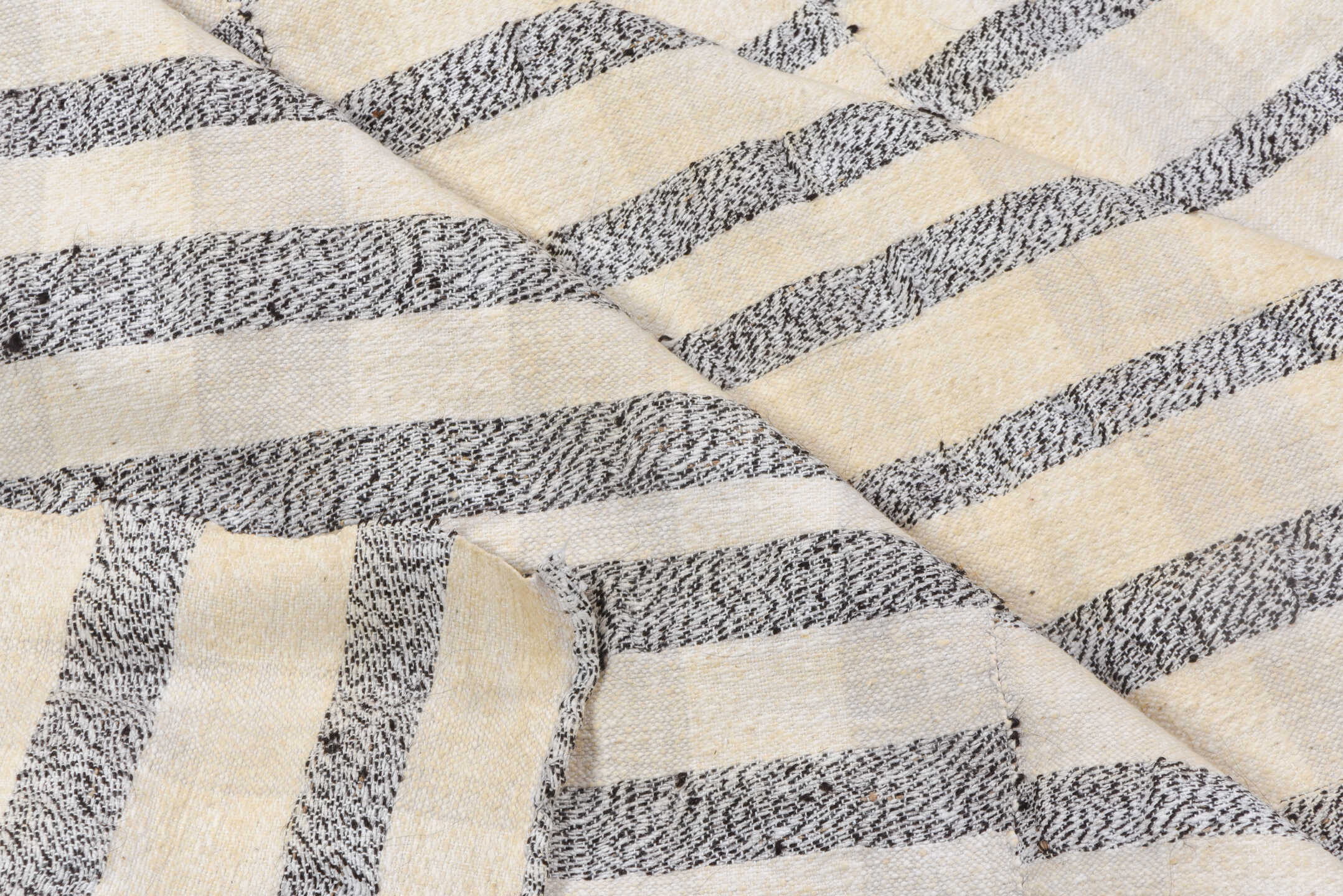 7' x 10' one-of-a-kind handmade vintage Textile large size rug. Color palette: ivory, slate, cream, taupe, gray, beige