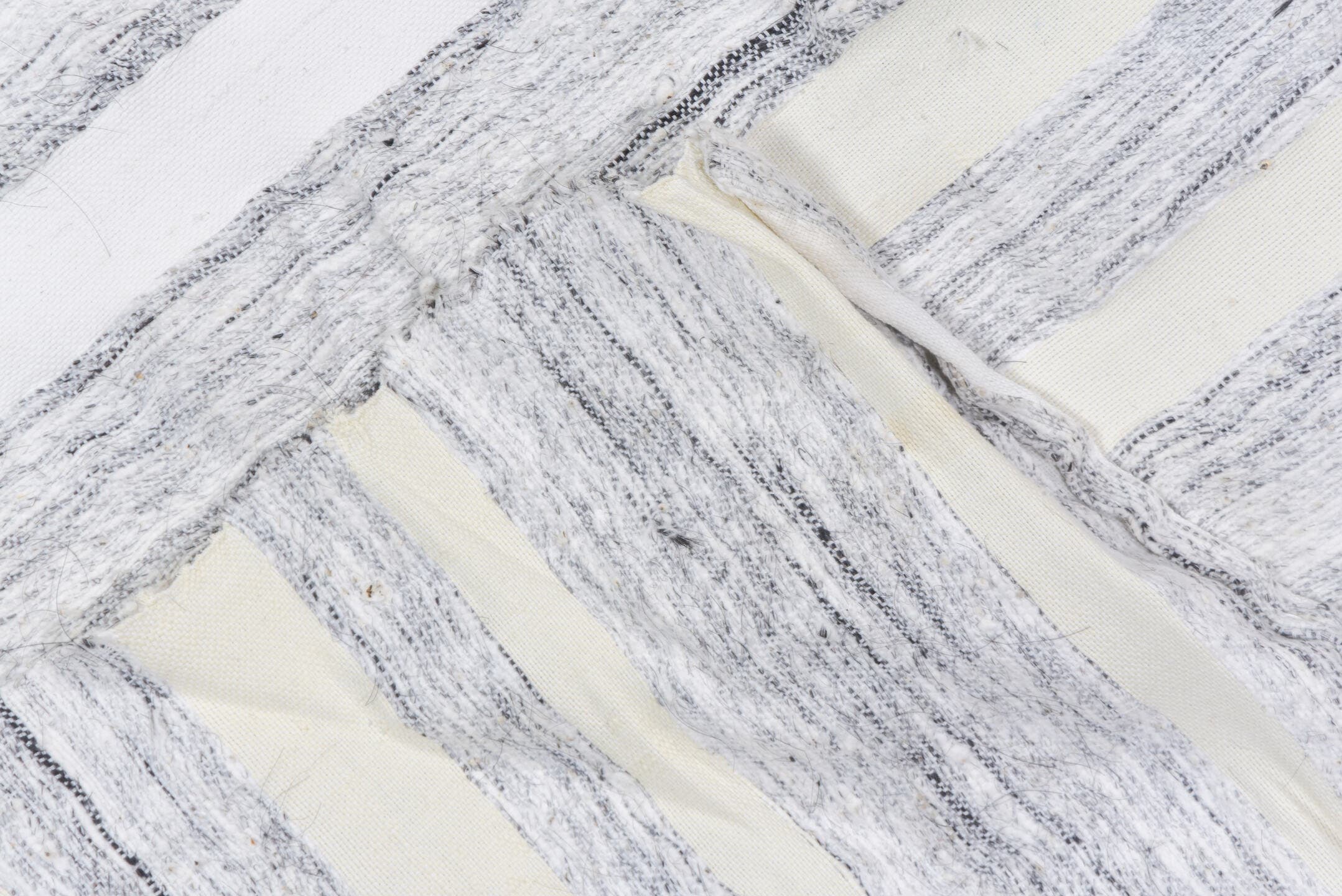 7' x 11' one-of-a-kind handmade vintage Hemp Kilim large size rug. Color palette: ivory, pale blue, light gray, light blue