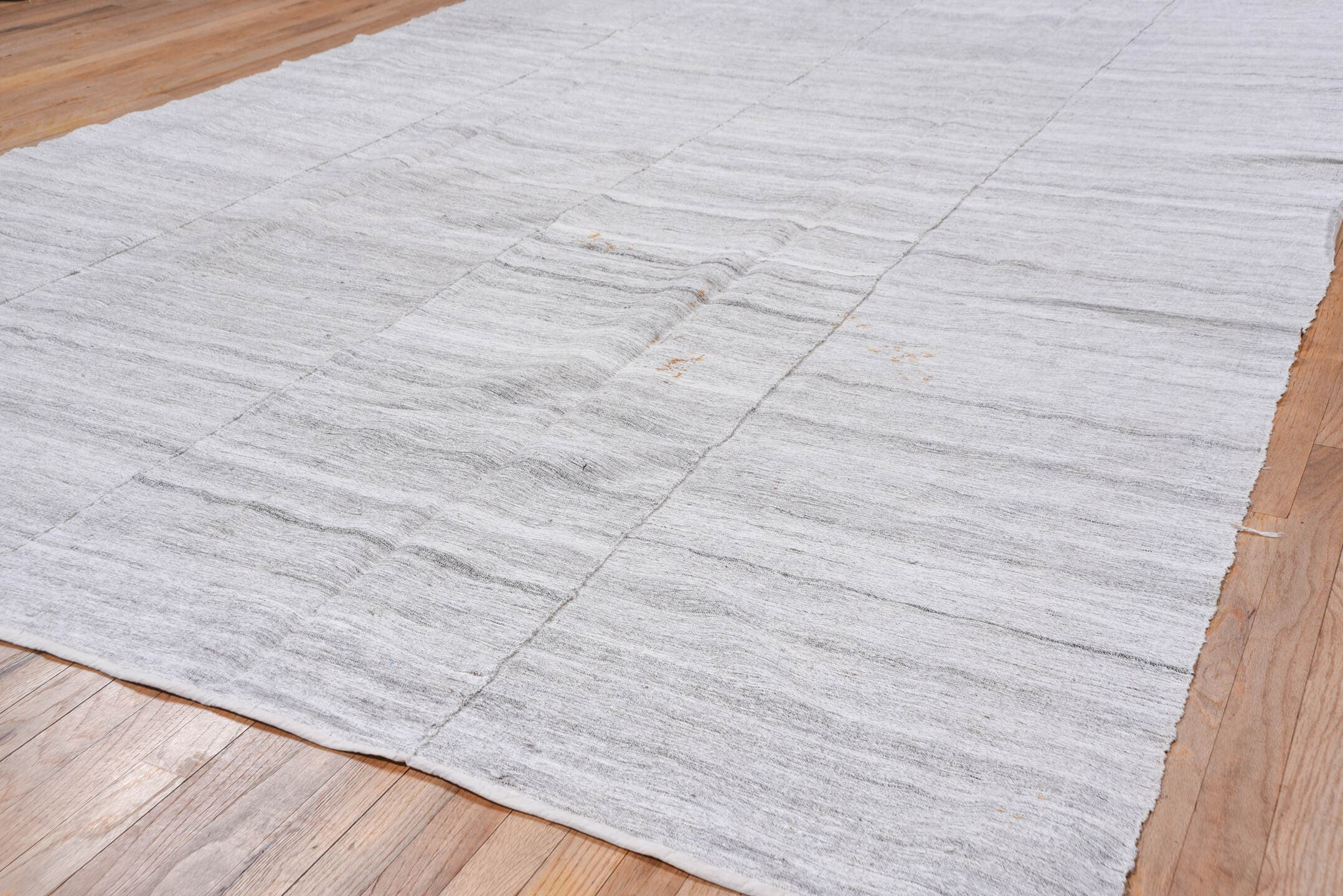 8' x 12' one-of-a-kind handmade vintage Hemp Kilim large size rug. Color palette: ivory, light gray, taupe, camel, beige