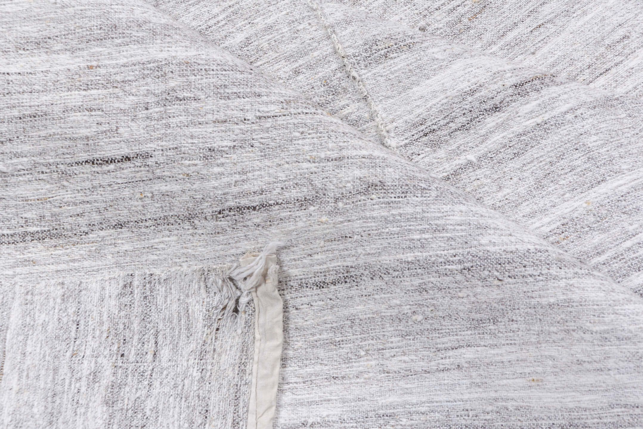 8' x 12' one-of-a-kind handmade vintage Hemp Kilim large size rug. Color palette: ivory, light gray, taupe, camel, beige