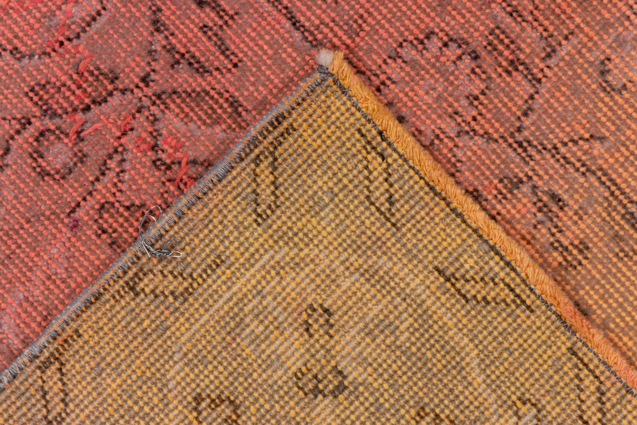 5' x 9' one-of-a-kind handmade vintage Sparta medium size rug. Color palette: brown, off-white, orange, pink, red