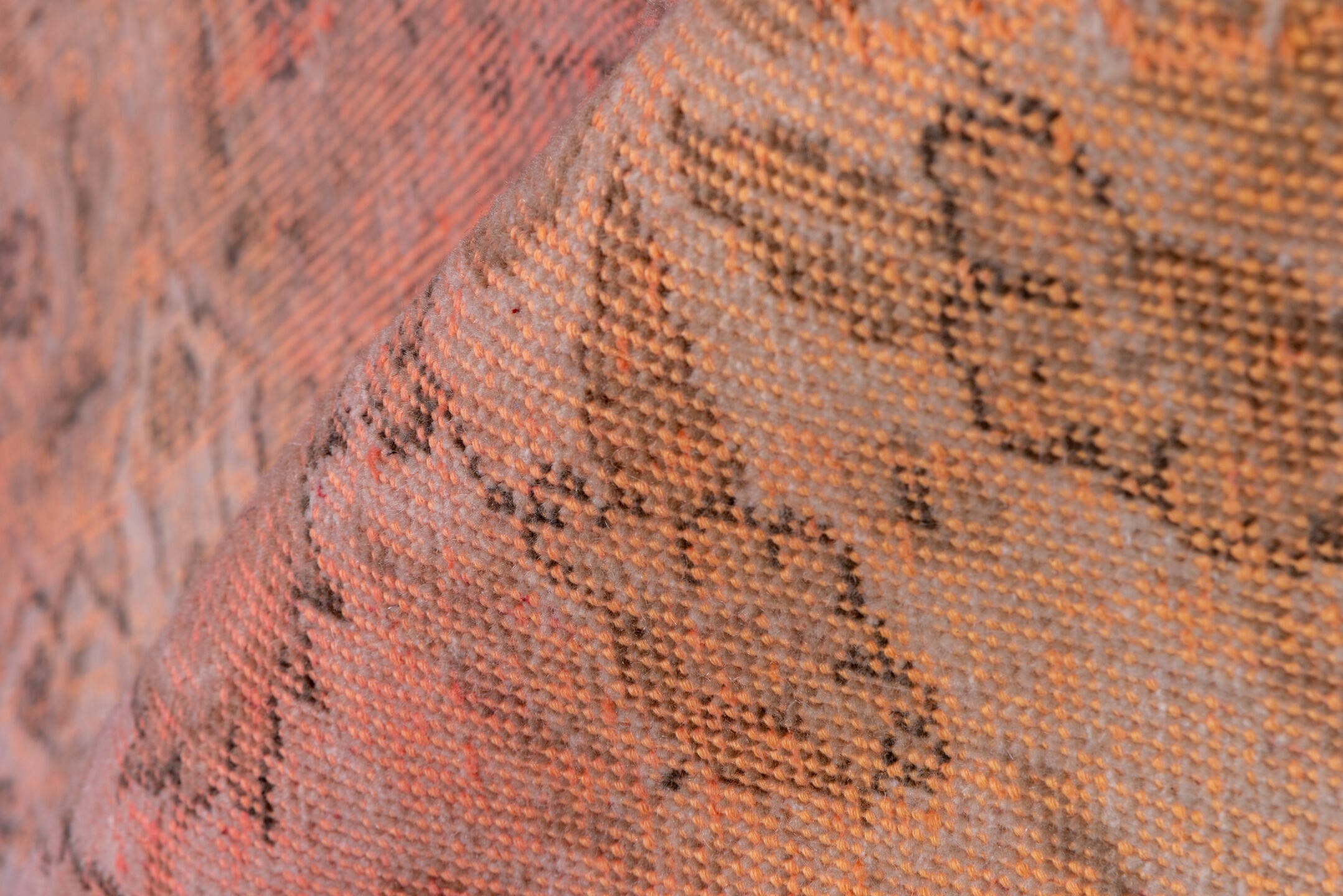 5' x 9' one-of-a-kind handmade vintage Sparta medium size rug. Color palette: rose, blush, apricot, gold, terra cotta, taupe