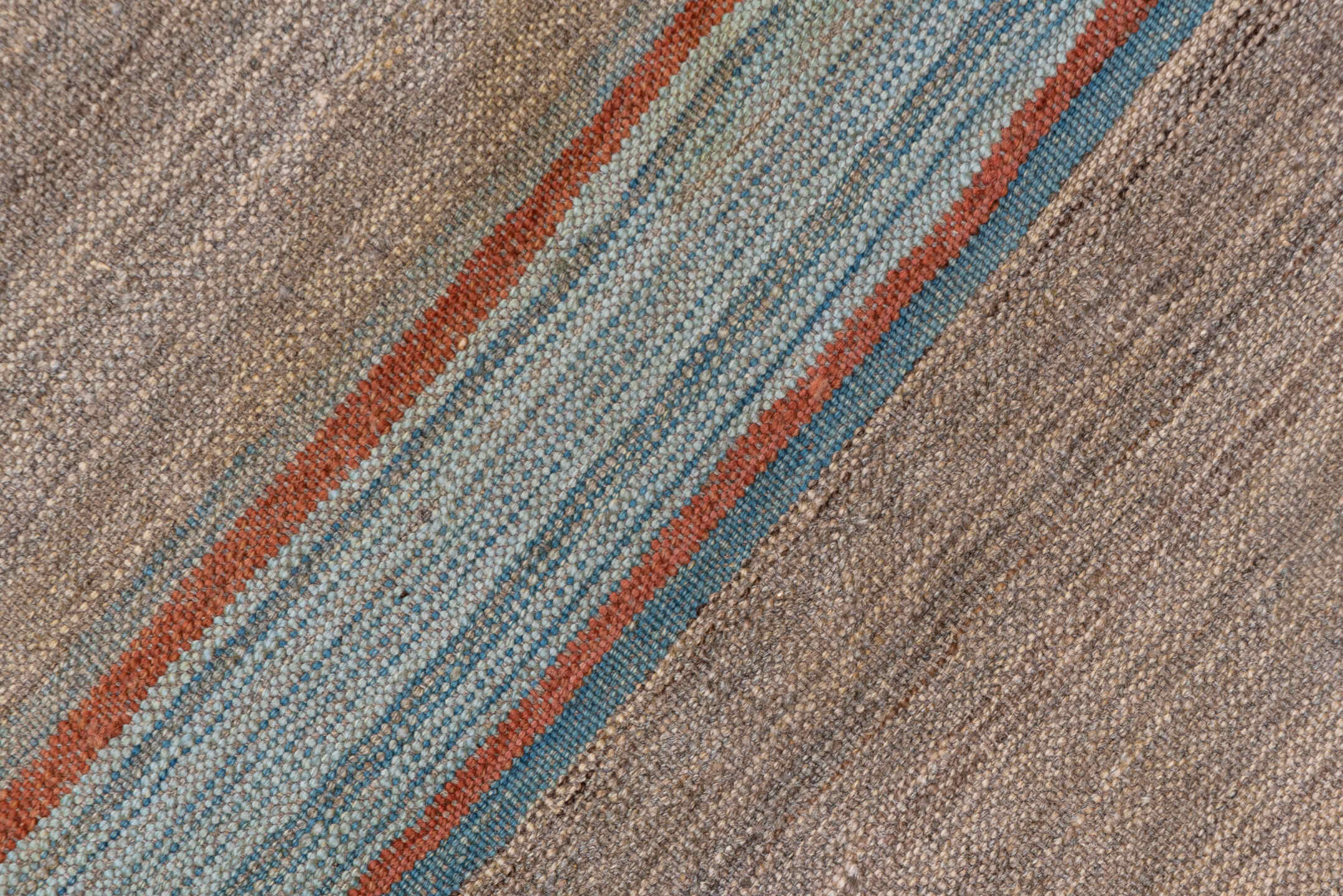 8' x 11' one-of-a-kind handmade vintage Kilim large size rug. Color palette: taupe, sky blue, slate, rust, ivory, beige