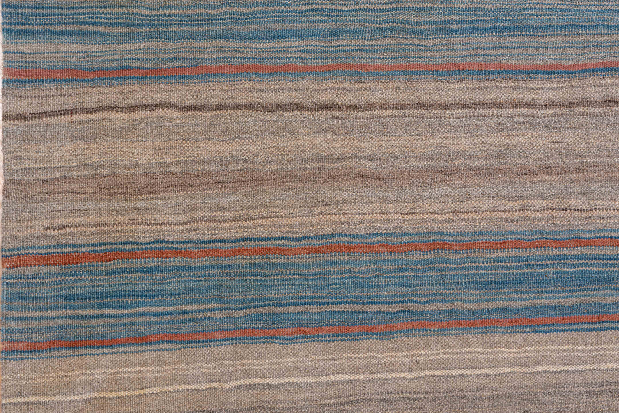 8' x 11' one-of-a-kind handmade vintage Kilim large size rug. Color palette: taupe, sky blue, slate, rust, ivory, beige