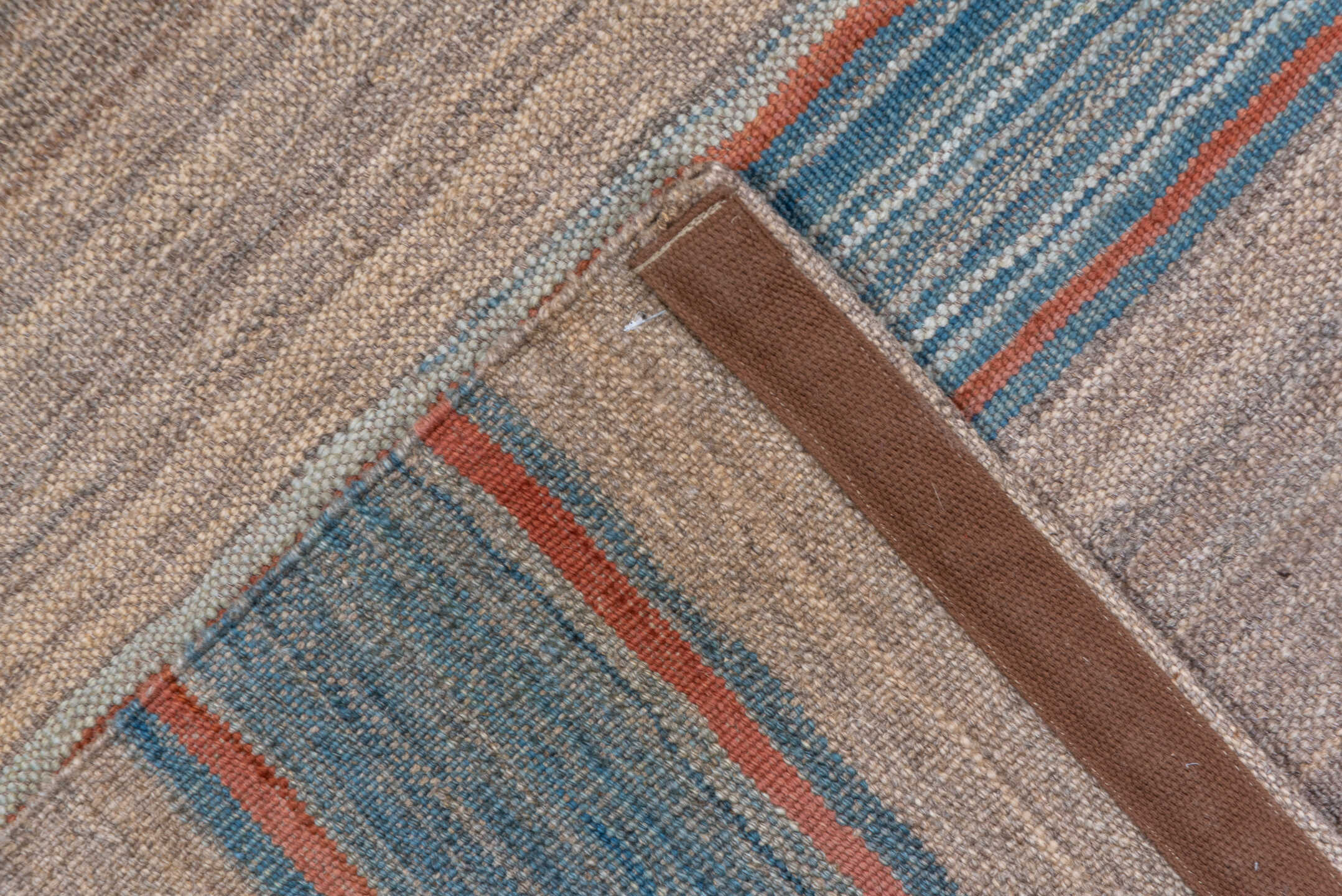 8' x 11' one-of-a-kind handmade vintage Kilim large size rug. Color palette: taupe, sky blue, slate, rust, ivory, beige