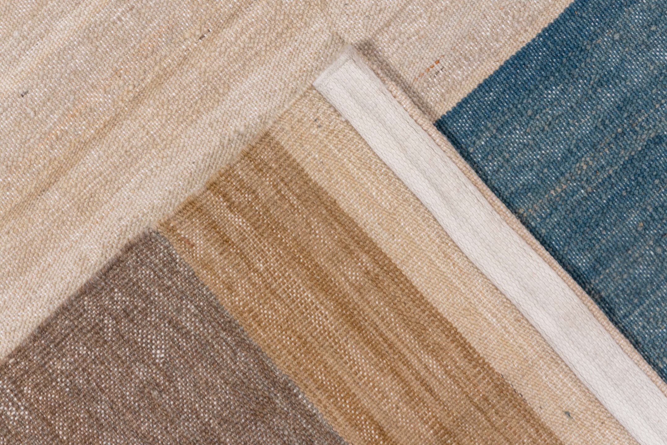 6' x 8' one-of-a-kind handmade vintage Kilim medium size rug. Color palette: taupe, ivory, dusty blue, rose, sand, camel