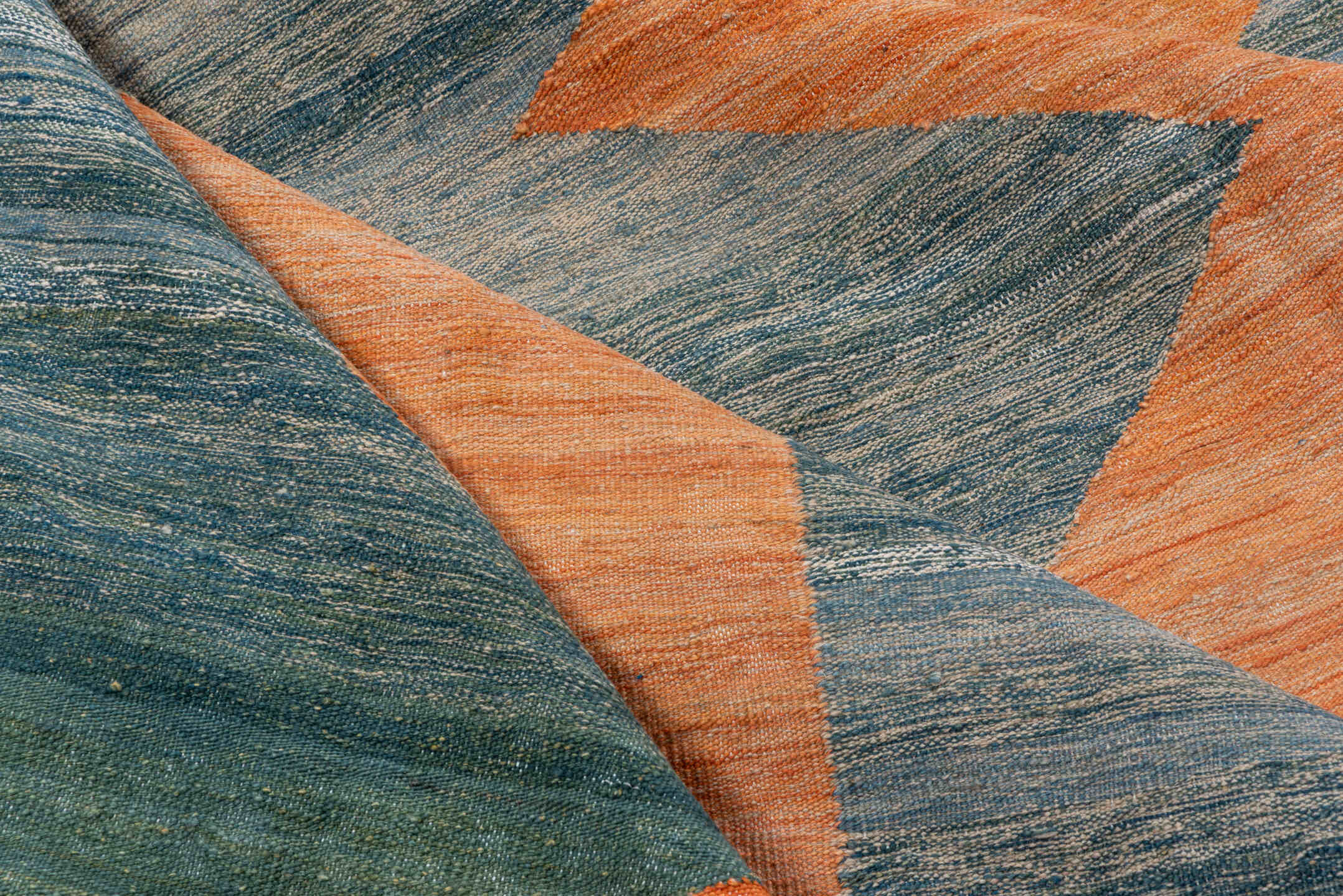8' x 11' one-of-a-kind handmade vintage Kilim large size rug. Color palette: blue, peach, sky_blue, sand, slate, teal