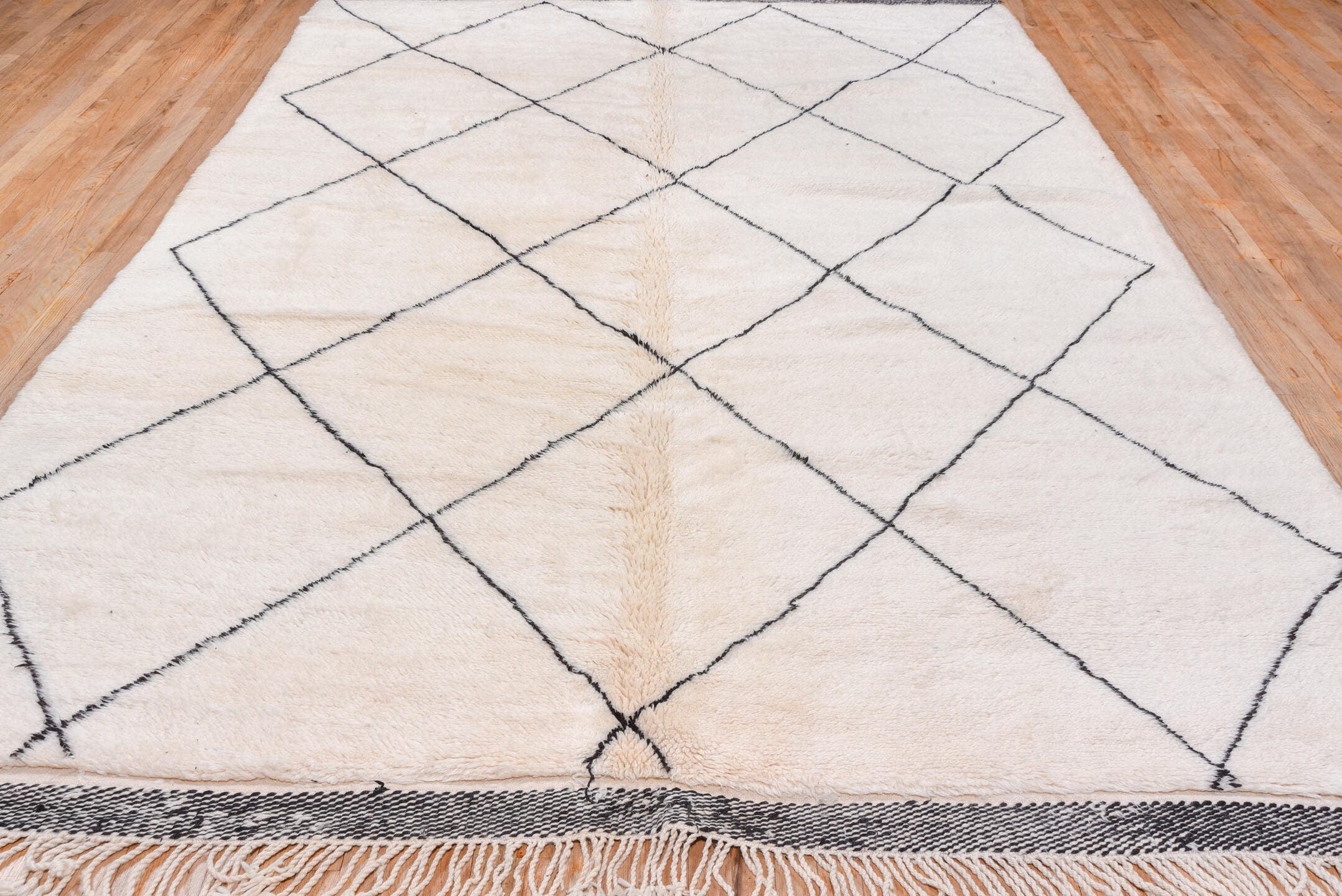 8' x 12' one-of-a-kind handmade vintage Moroccan large size rug. Color palette: ivory, charcoal, cream, taupe, gray, black