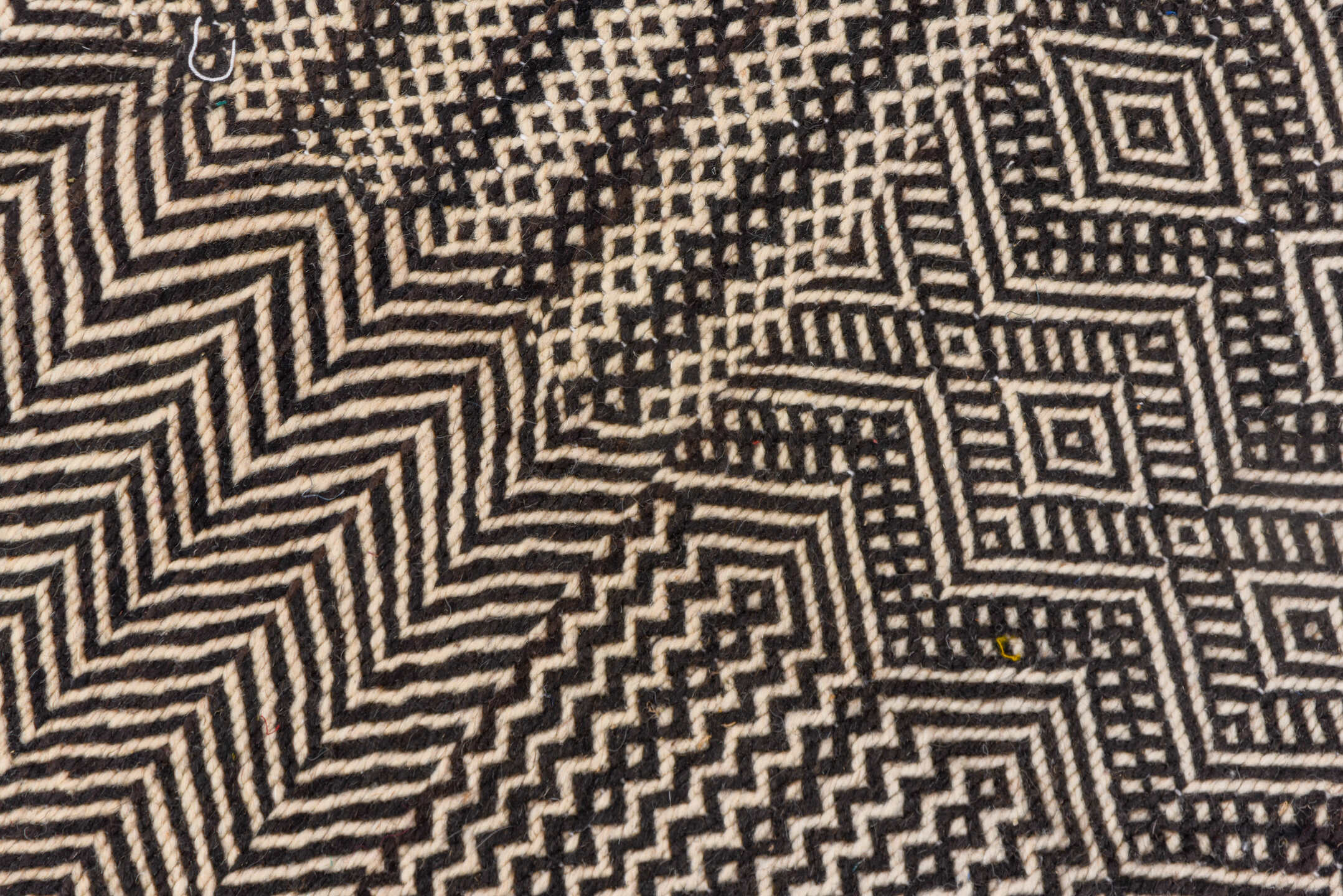 8' x 12' one-of-a-kind handmade vintage Kilim large size rug. Color palette: brown, ivory, taupe, charcoal, cream, beige