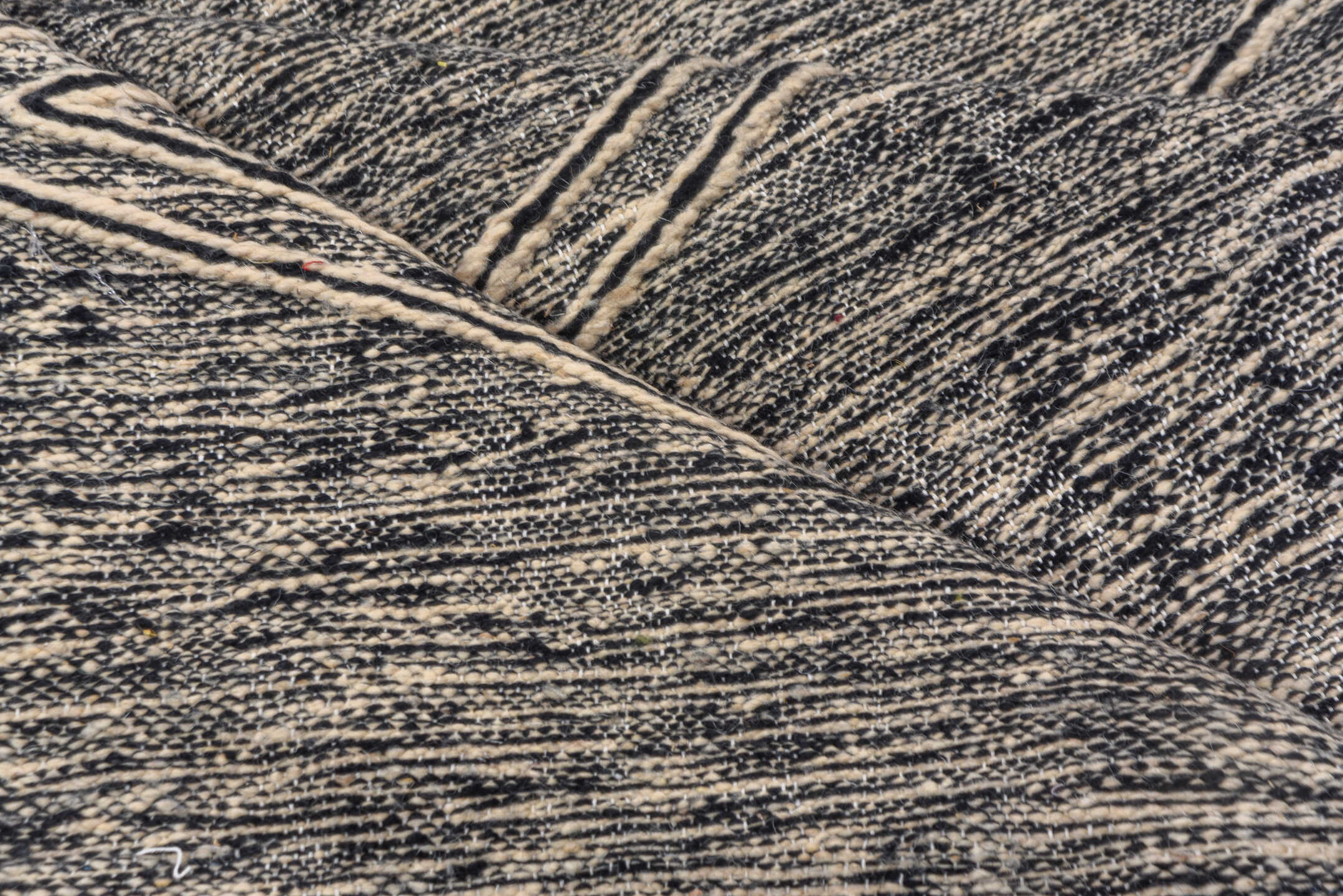 6' x 10' one-of-a-kind handmade vintage Kilim large size rug. Color palette: charcoal, ivory, taupe, gray, black, beige