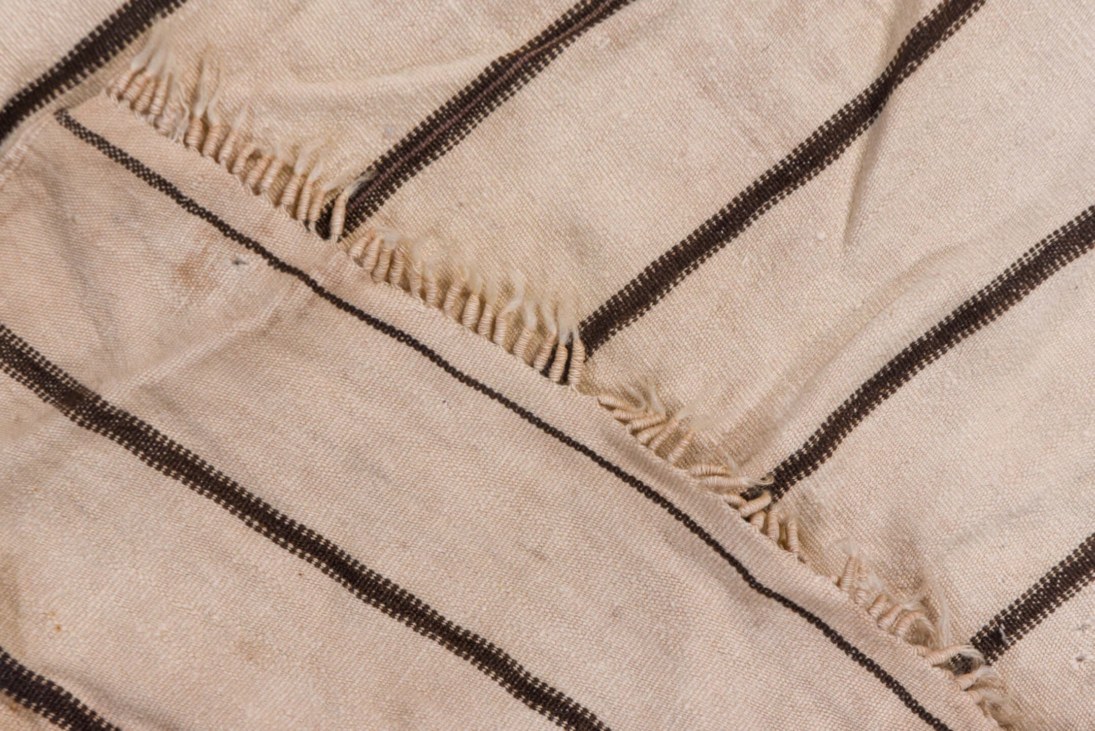 2' x 3' one-of-a-kind handmade vintage Textile small size rug. Color palette: ivory, charcoal, cream, taupe, gray, black