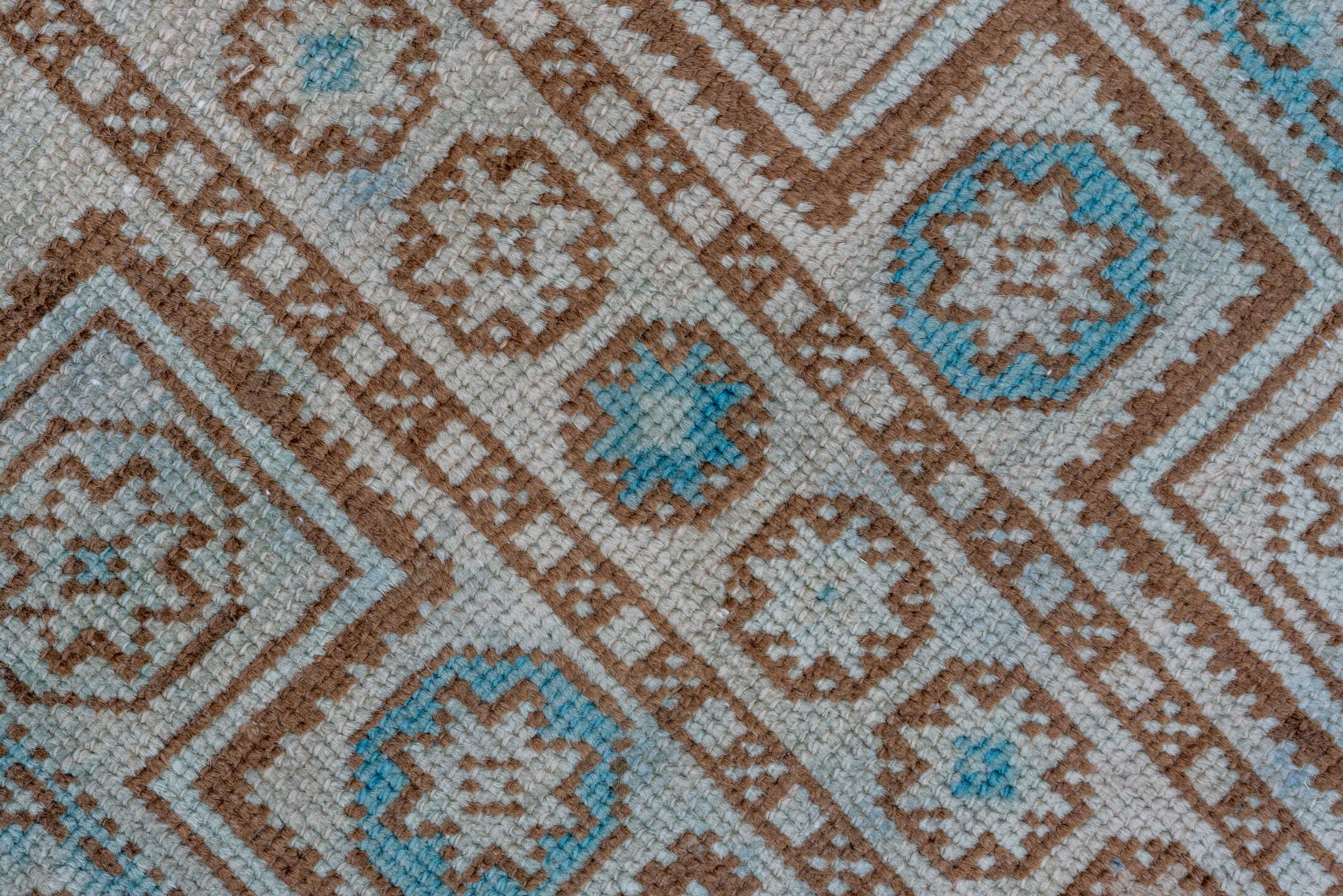6' x 9' one-of-a-kind handmade vintage Turkish medium size rug. Color palette: ivory, brown, sky_blue, taupe, camel