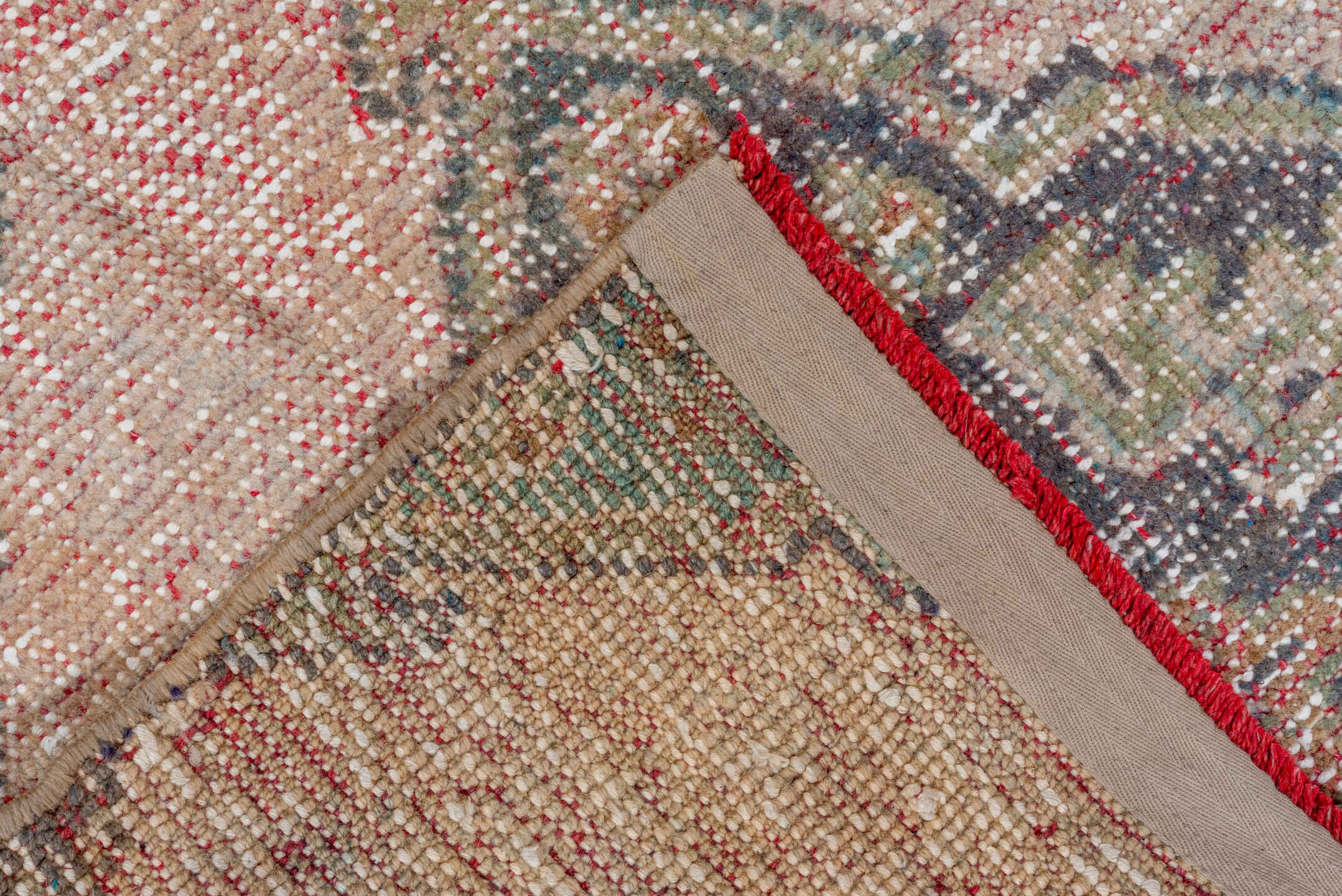 2' x 10' one-of-a-kind handmade antique Oushak runner rug. Color palette: blush, taupe, brown, sage, ivory, rose, olive