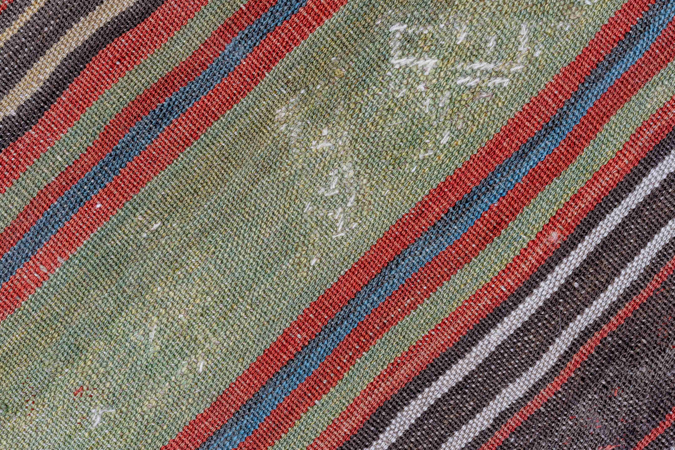 6' x 14' one-of-a-kind handmade antique Kilim large size rug. Color palette: rust, brown, indigo, ivory, sage, charcoal