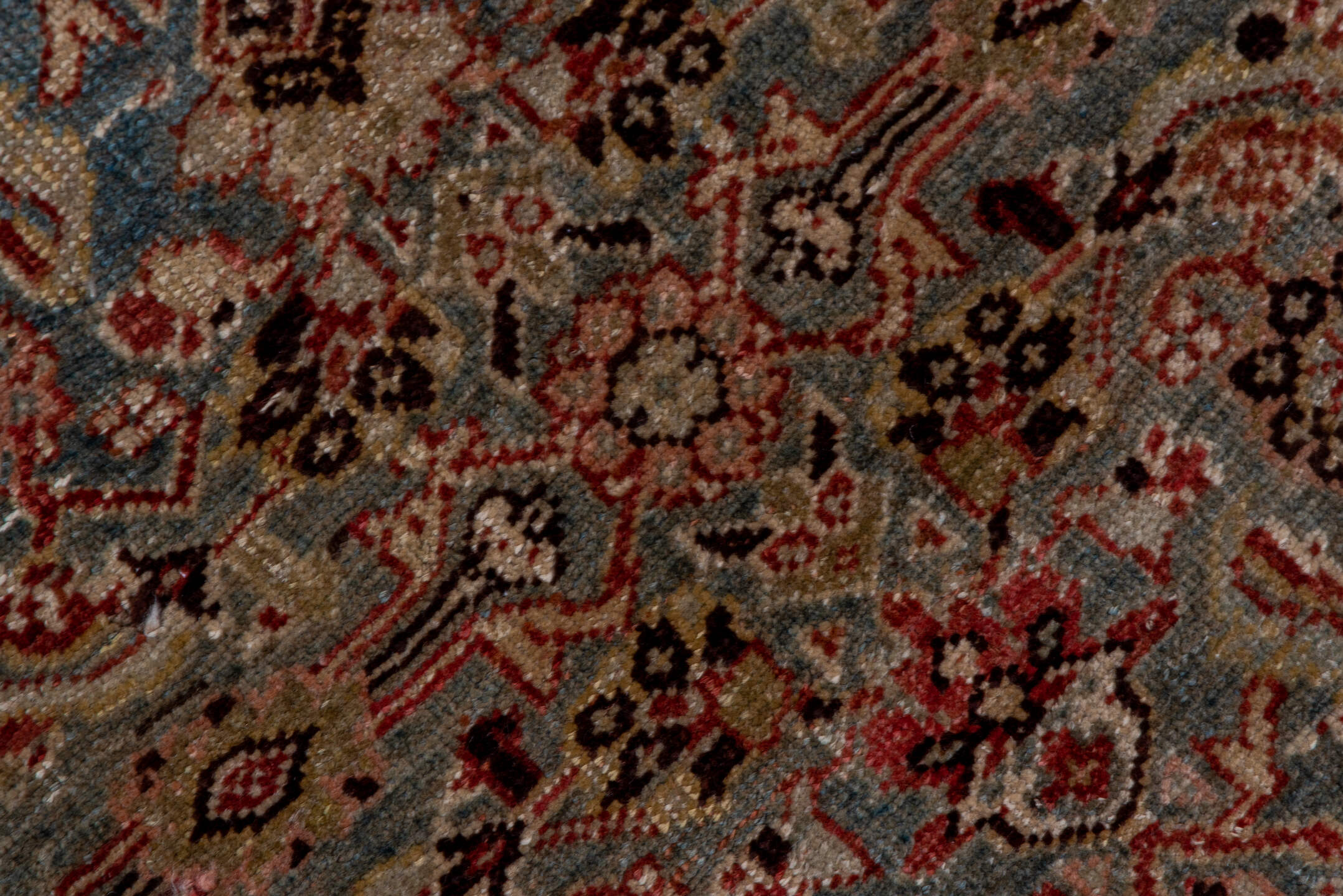 3' x 14' one-of-a-kind handmade vintage Bidjar runner rug. Color palette: brown, dim gray, gray, off-white, pink, snow