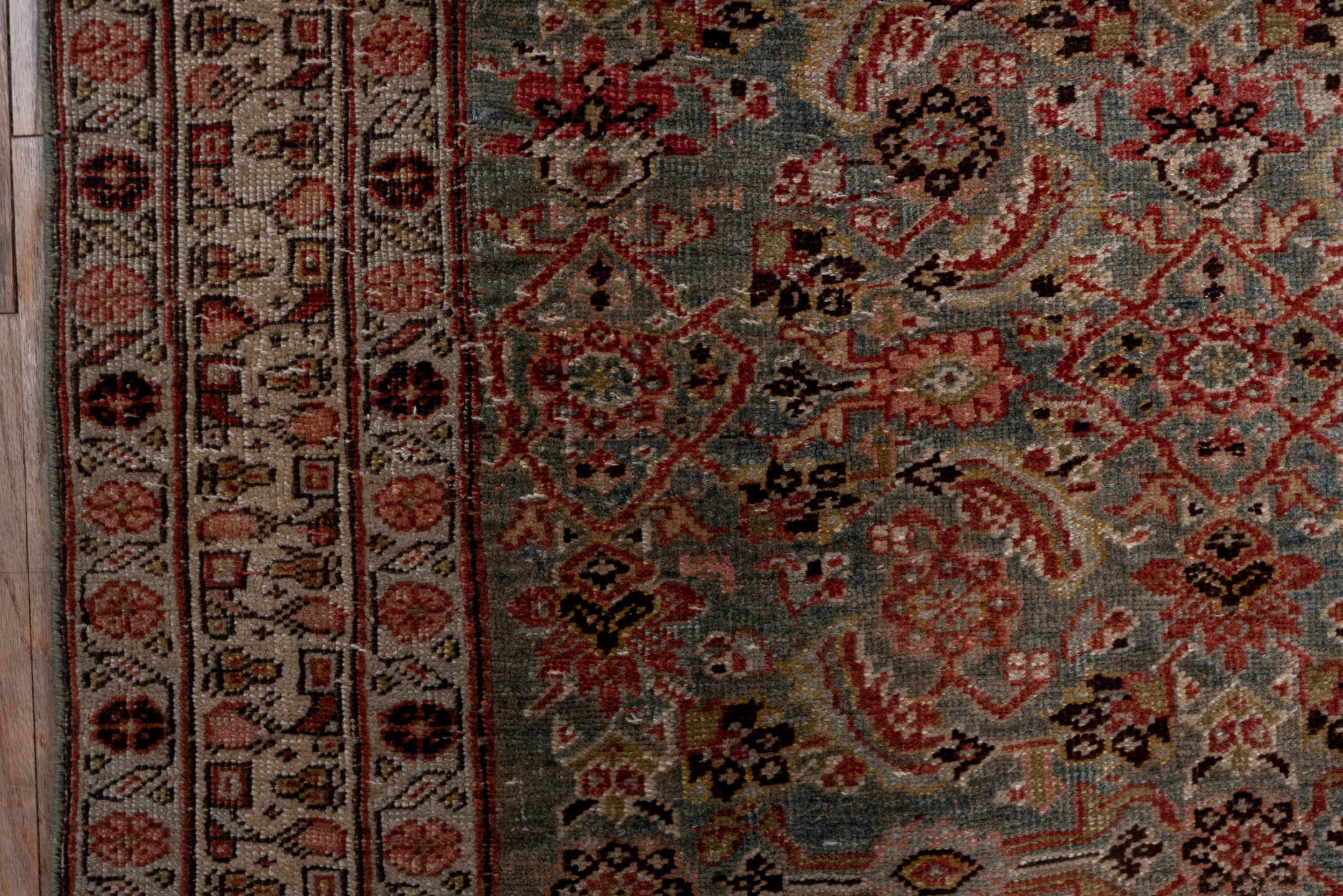 3' x 14' one-of-a-kind handmade vintage Bidjar runner rug. Color palette: brown, dim gray, gray, off-white, pink, snow