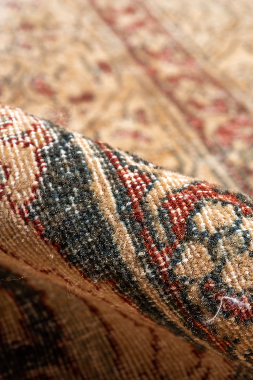 11' x 15' one-of-a-kind handmade antique Isfahan oversize rug. Color palette: ivory, rose, taupe, slate, beige, dusty blue