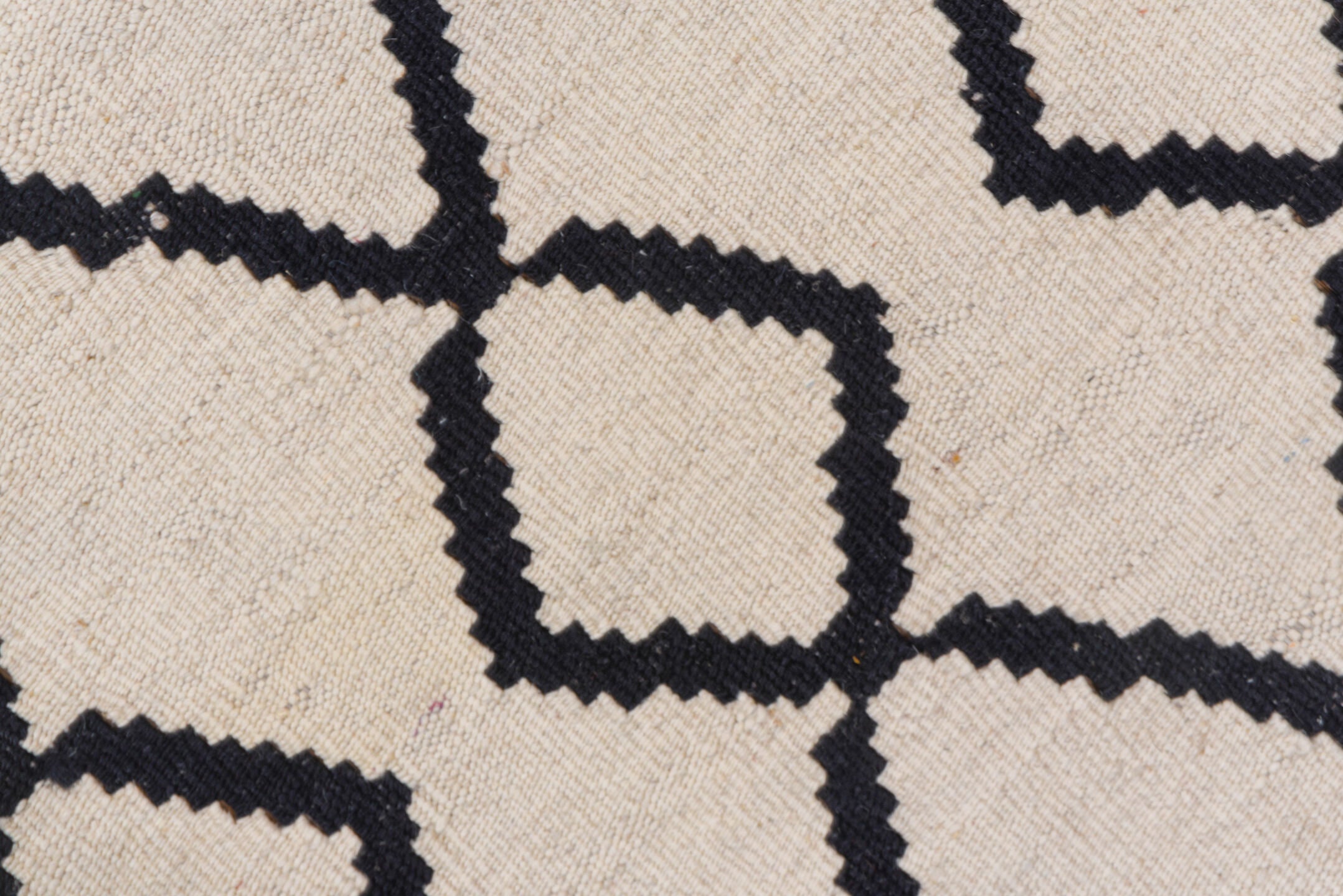 8' x 9' one-of-a-kind handmade vintage Kilim rug. Color palette: ivory, charcoal, gray, black