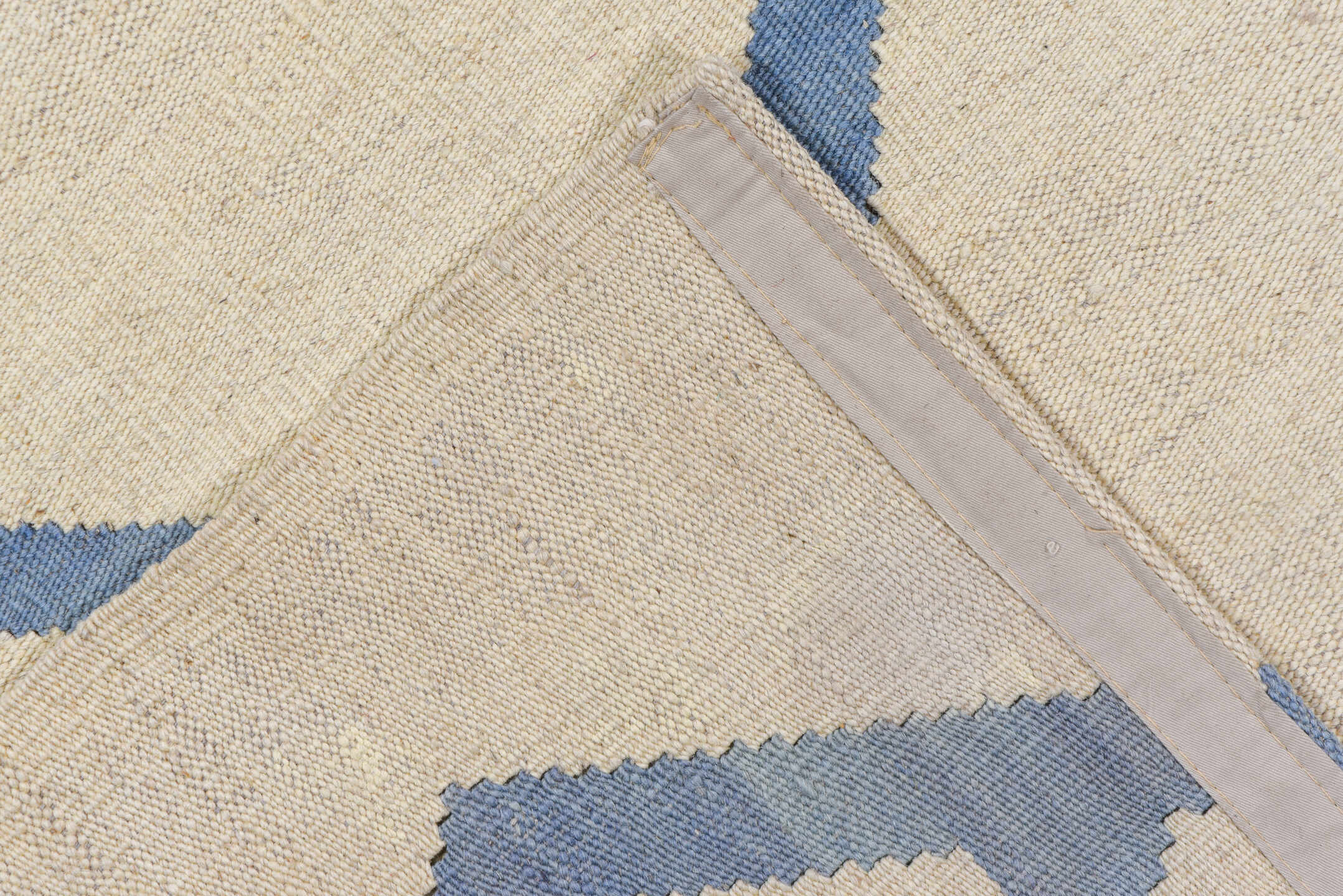 10' x 13' one-of-a-kind handmade vintage Kilim large size rug. Color palette: blue, brown, dark gray, gray, light blue