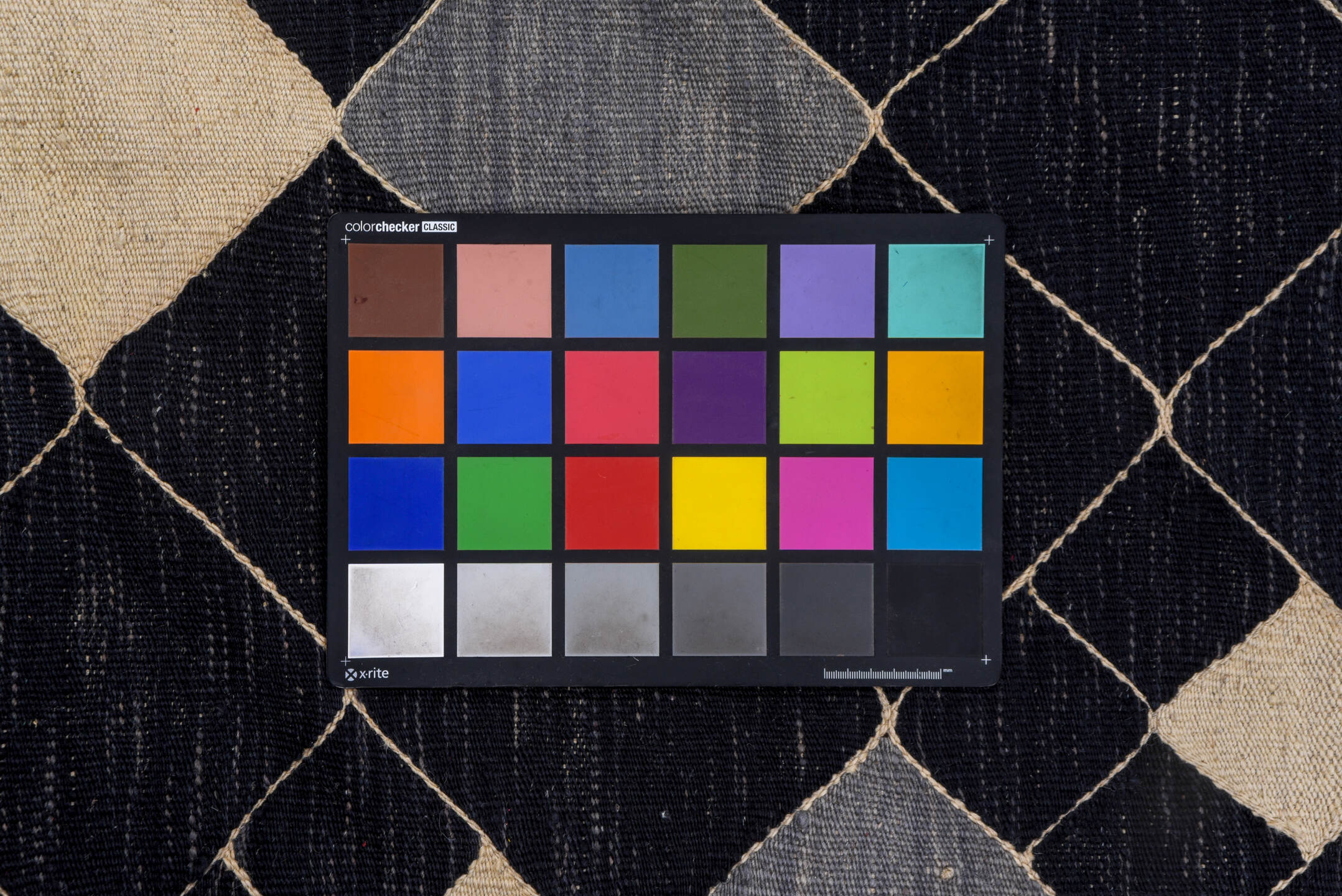 7' x 9' one-of-a-kind handmade vintage Kilim rug. Color palette: black, blue, brown, gray, light gray, off-white