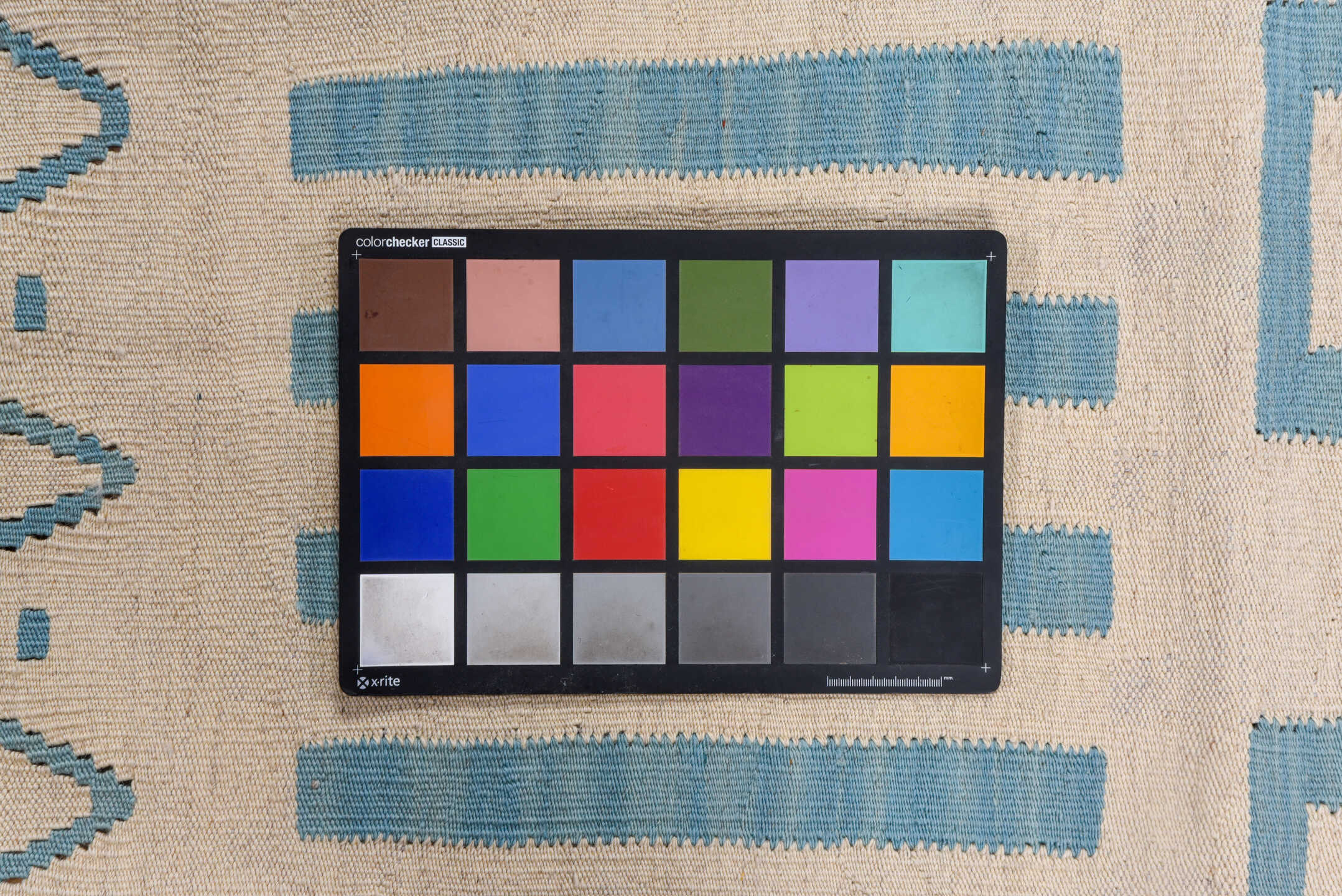 6' x 7' one-of-a-kind handmade vintage Kilim rug. Color palette: ivory, sky blue, light blue