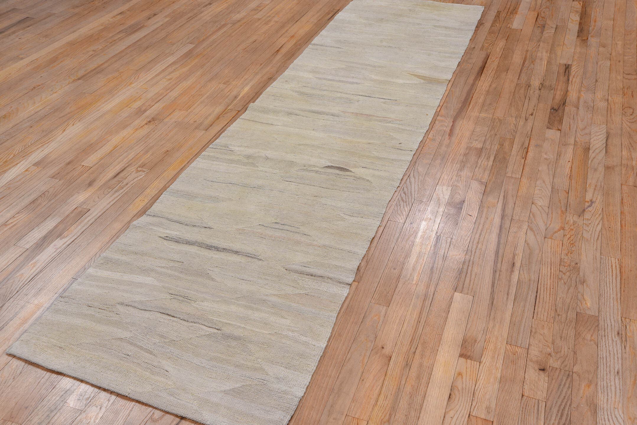 2' x 10' one-of-a-kind handmade vintage Kilim runner rug. Color palette: ivory, beige, taupe, camel, greige, charcoal, gray