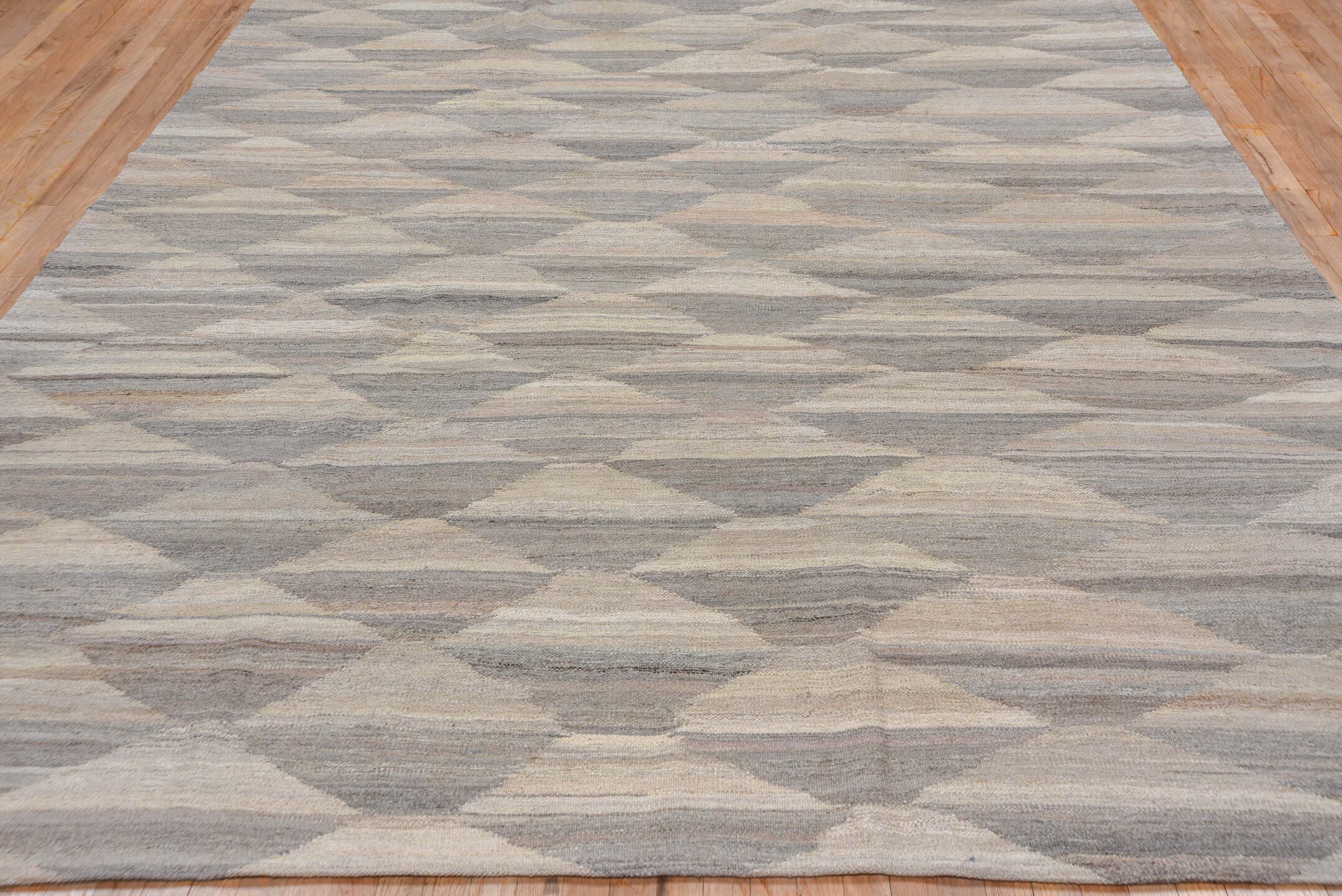 8' x 11' one-of-a-kind handmade vintage Kilim large size rug. Color palette: ivory, taupe, gray, greige, stone, beige