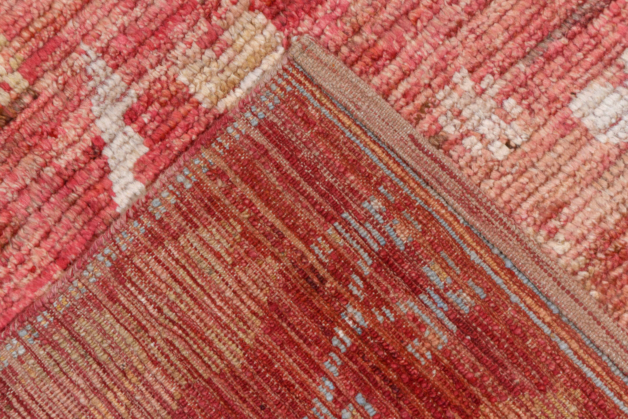 10' x 16' one-of-a-kind handmade vintage Oushak rug. Color palette: coral, ivory, pale blue, gold, salmon, beige, terracotta