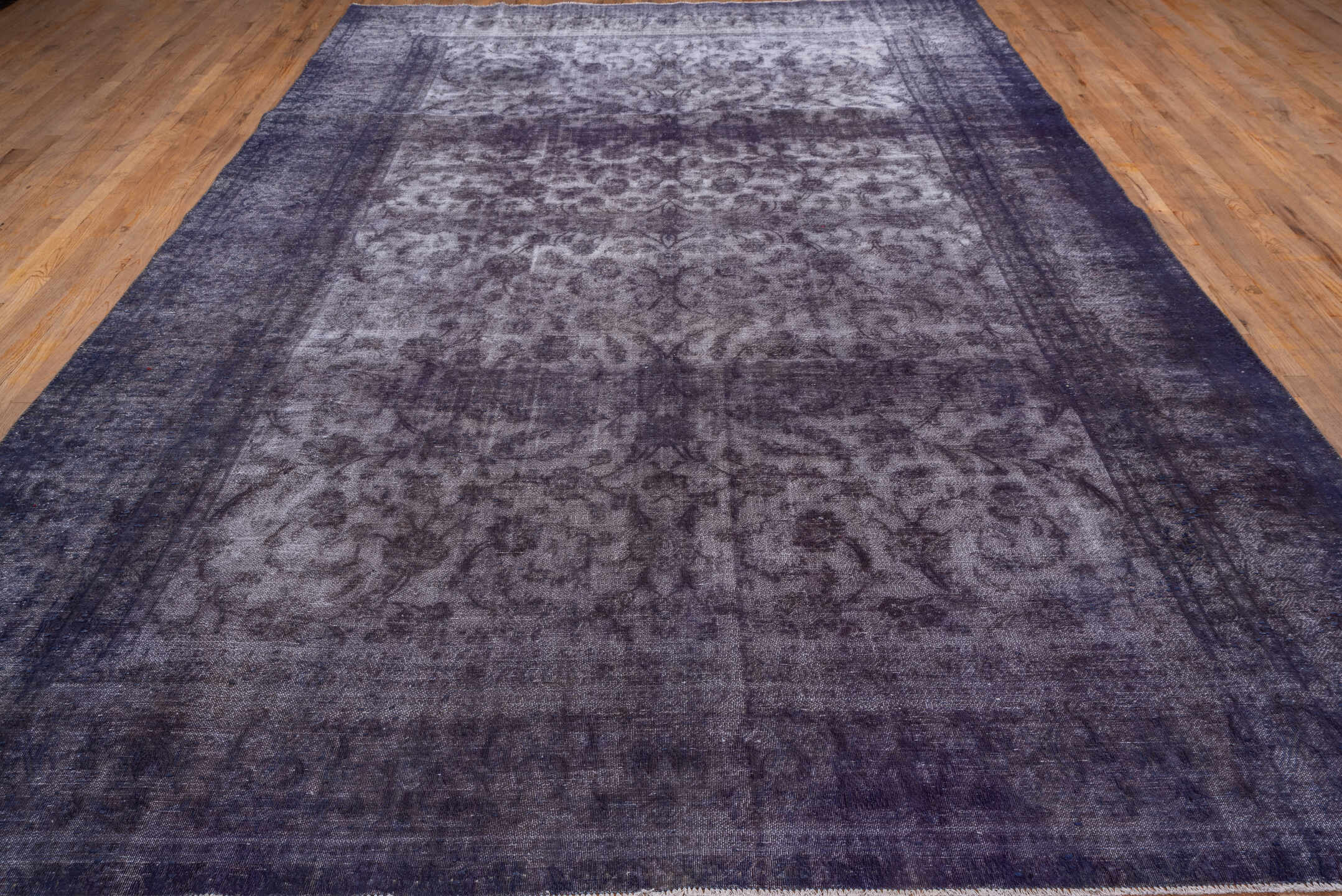 9' x 13' one-of-a-kind handmade vintage Sparta large size rug. Color palette: violet, lavender, charcoal, taupe, ivory, pink