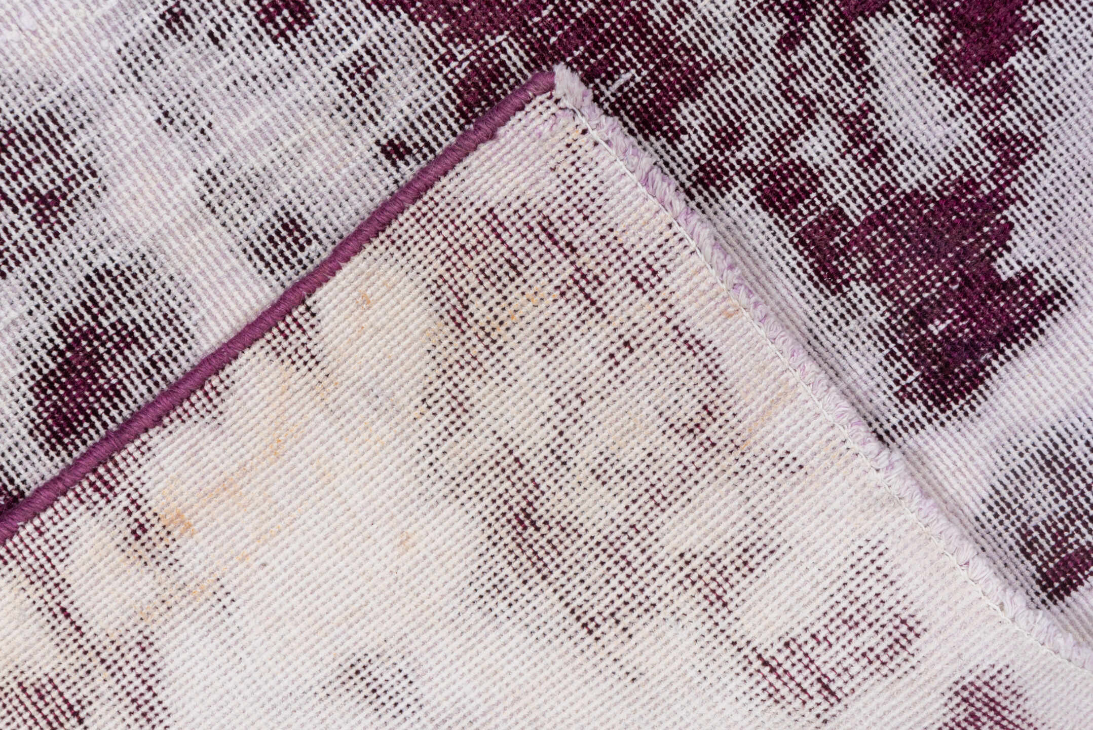 9' x 12' one-of-a-kind handmade vintage Overdyed large size rug. Color palette: ivory, plum, rose, taupe, pink, purple, red