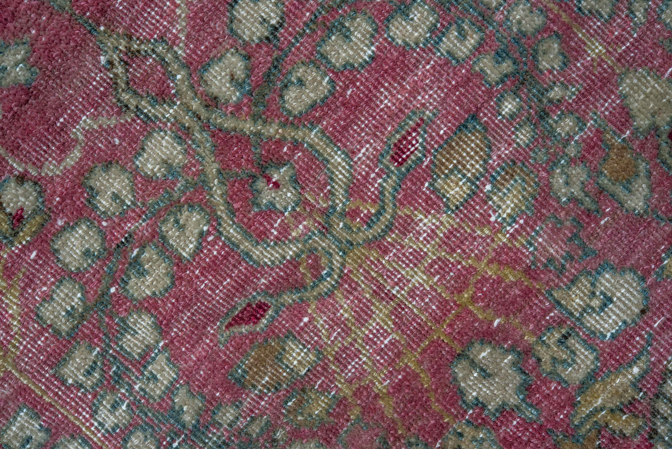 10' x 15' one-of-a-kind handmade antique Lavar rug. Color palette: rose, crimson, ivory, pale blue, sage, taupe, burgundy