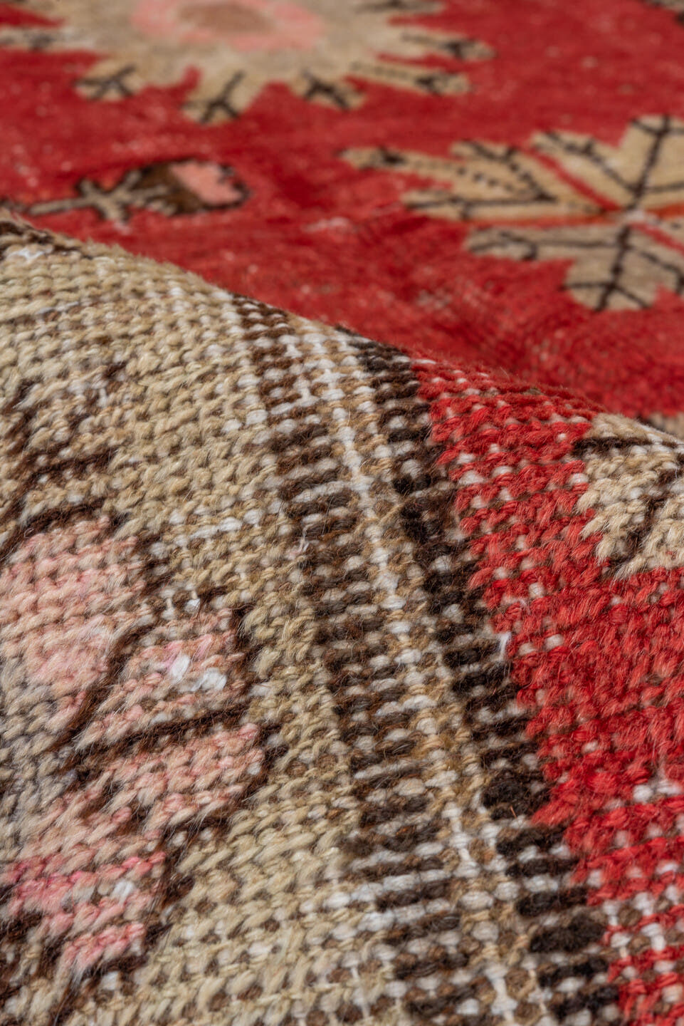 4' x 7' one-of-a-kind handmade antique Khotan rug. Color palette: coral, ivory, brown, rose, rust, taupe, terracotta, pink