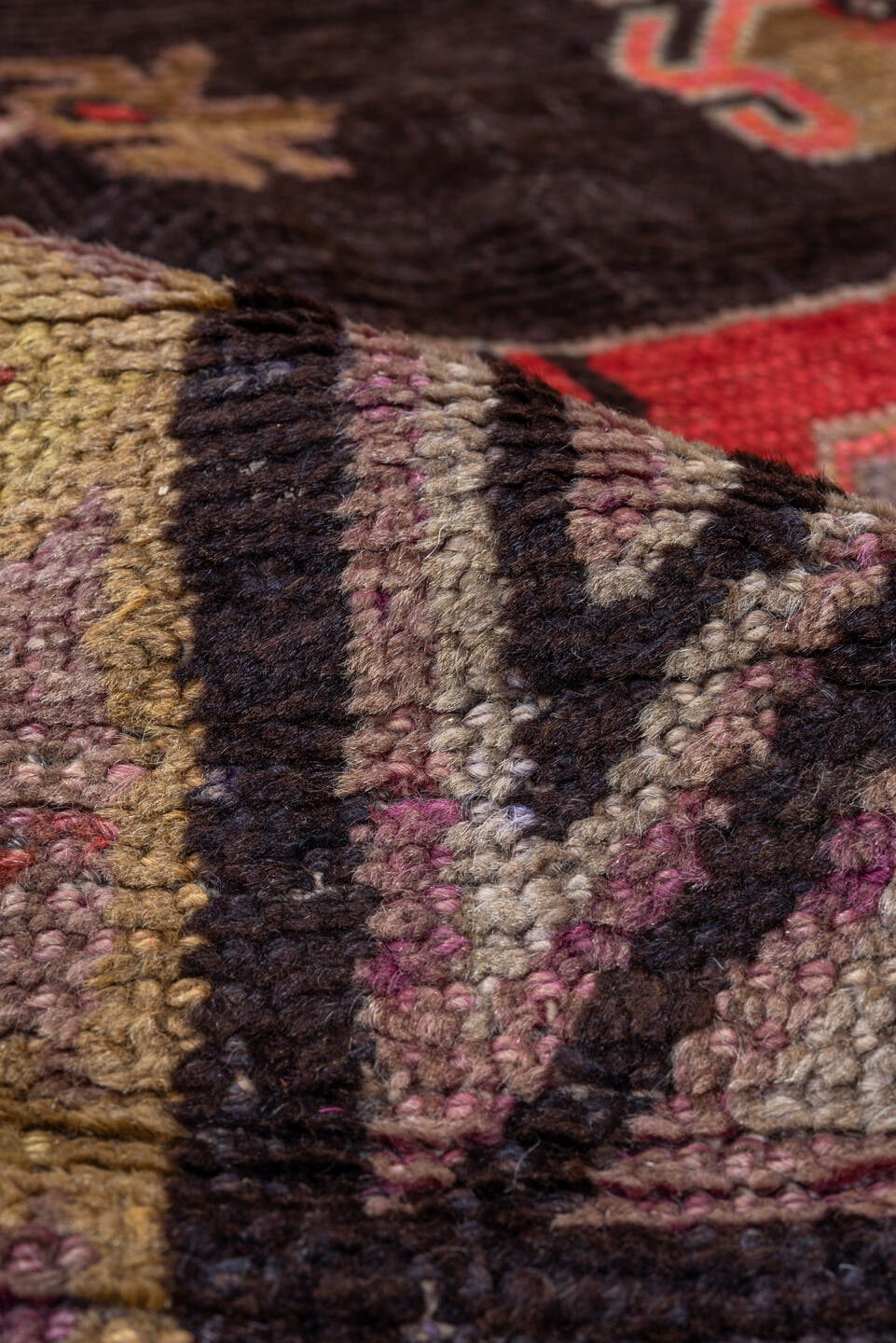 5' x 8' one-of-a-kind handmade antique Khotan medium size rug. Color palette: charcoal, camel, ivory, rose, rust, taupe