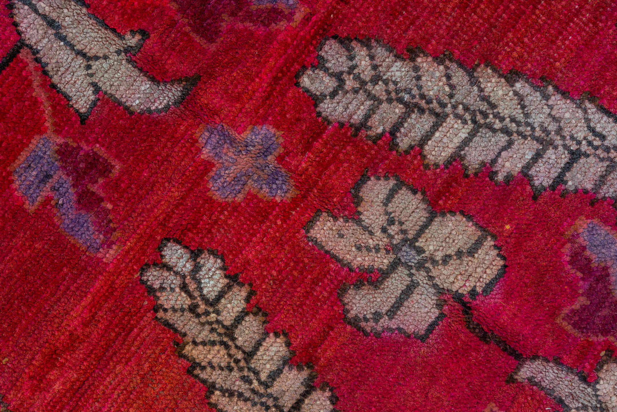 5' x 10' one-of-a-kind handmade antique Khotan medium size rug. Color palette: crimson, raspberry, ivory, lavender