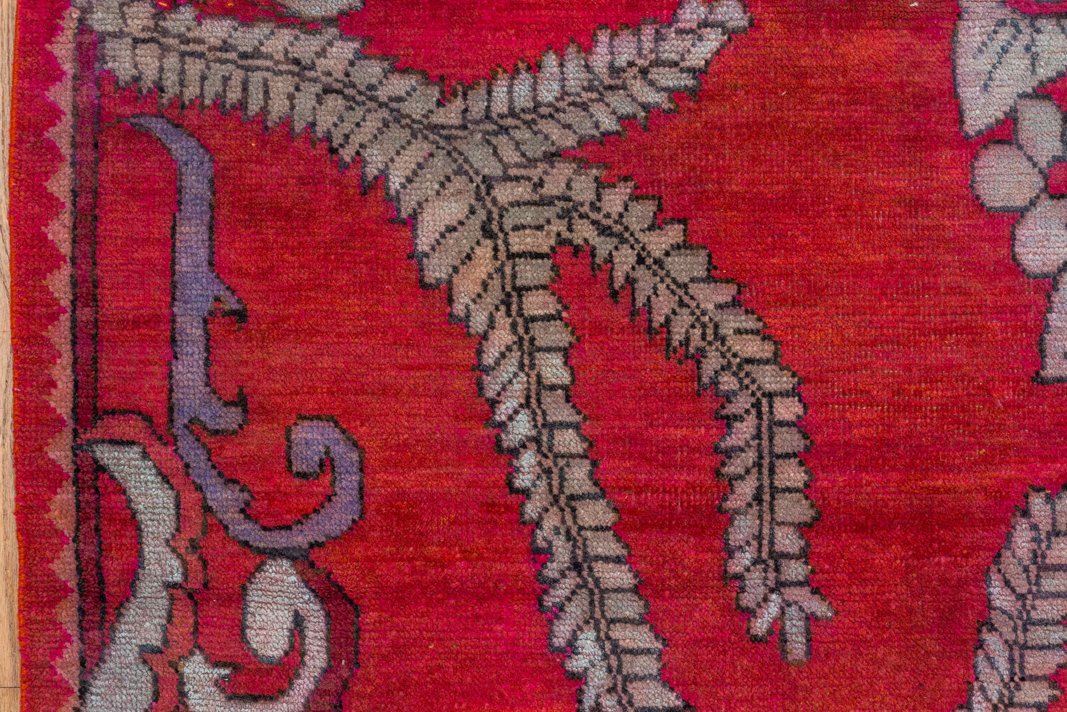 5' x 10' one-of-a-kind handmade antique Khotan medium size rug. Color palette: crimson, raspberry, ivory, lavender