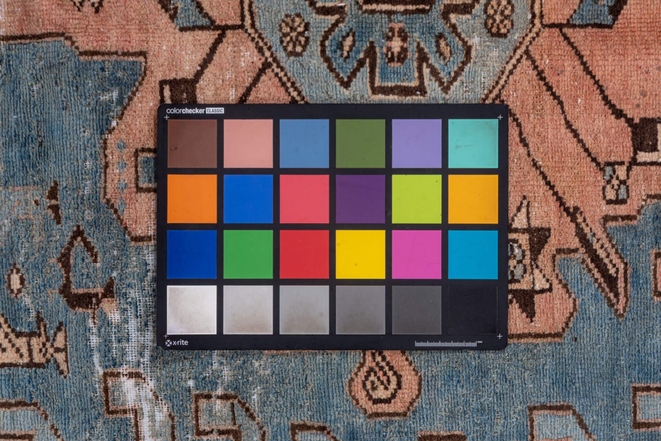 4' x 12' one-of-a-kind handmade vintage Distressed runner rug. Color palette: sky blue, blush, ivory, brown, taupe, charcoal