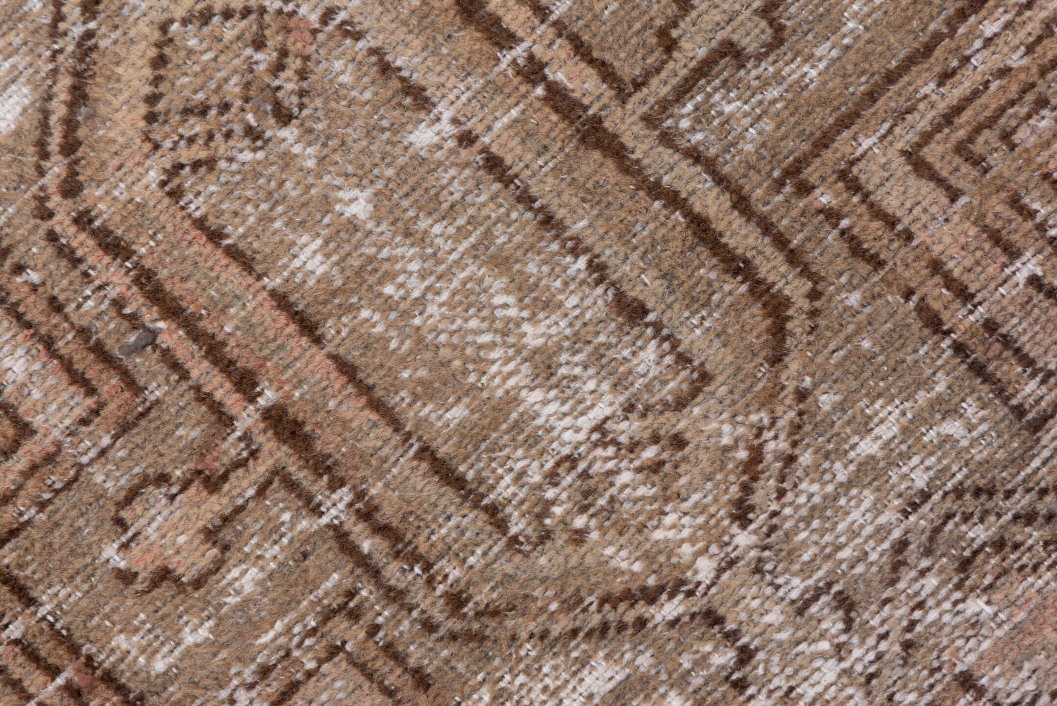 4' x 6' one-of-a-kind handmade vintage Distressed small size rug. Color palette: taupe, brown, ivory, blush, charcoal, beige