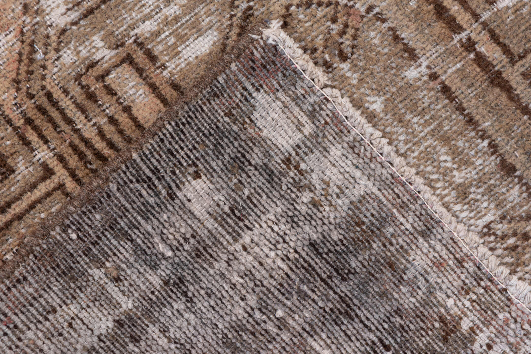 4' x 6' one-of-a-kind handmade vintage Distressed small size rug. Color palette: taupe, brown, ivory, blush, charcoal, beige