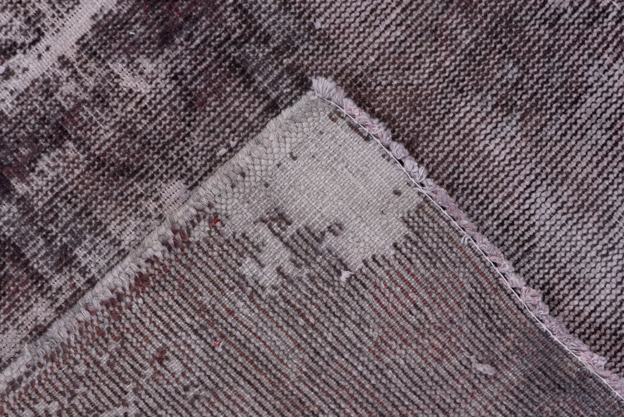 4' x 5' one-of-a-kind handmade vintage Distressed small size rug. Color palette: taupe, mauve, charcoal, rose, ivory, beige