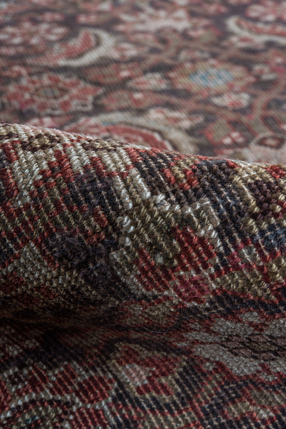 4' x 6' one-of-a-kind handmade antique Bidjar small size rug. Color palette: rust, brown, ivory, sage, rose, slate, burgundy