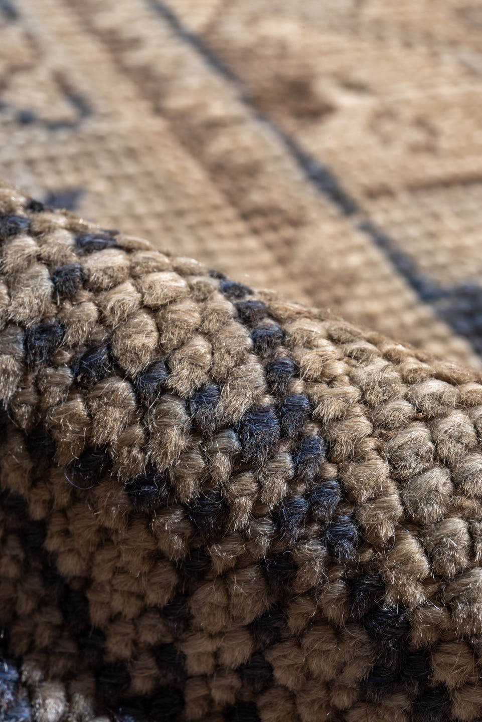 13' x 18' one-of-a-kind handmade antique Oushak oversize rug. Color palette: ivory, indigo, taupe, slate, beige, purple