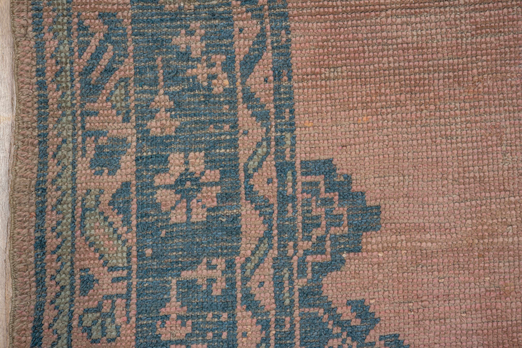 6' x 8' one-of-a-kind handmade antique Oushak medium size rug. Color palette: blush, blue, taupe, ivory, pink, beige, gray
