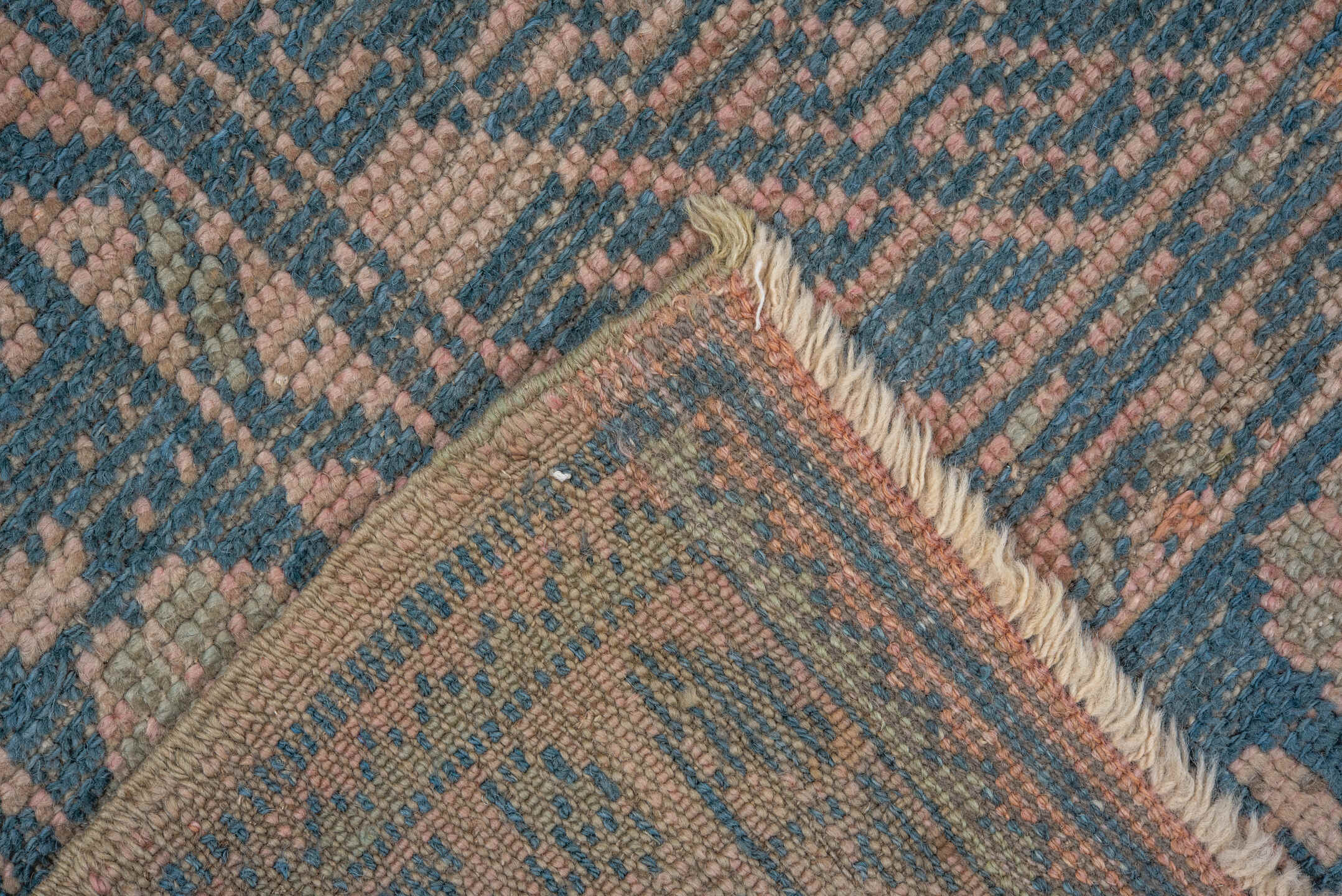 6' x 8' one-of-a-kind handmade vintage Oushak medium size rug. Color palette: black, blue, brown, dim gray, gray, pink