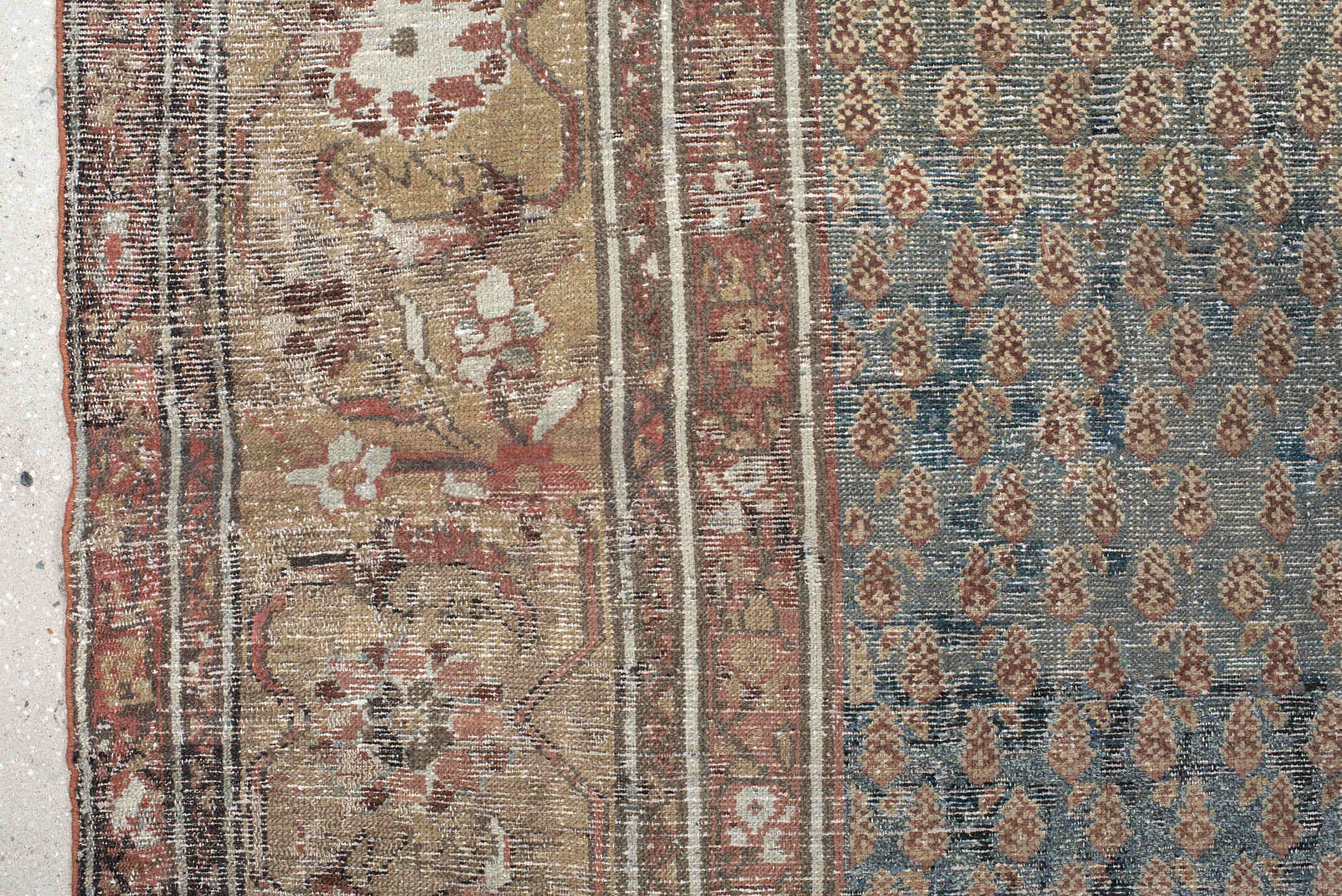 9' x 10' one-of-a-kind handmade vintage Mahal large size rug. Color palette: blue, ivory, rust, taupe, rose, brown