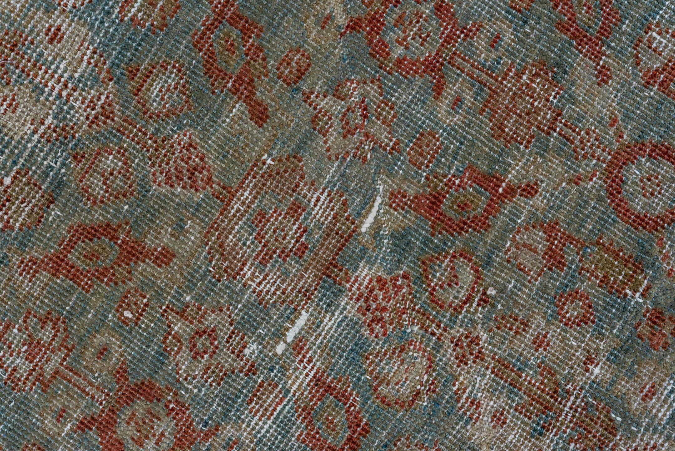 4' x 6' one-of-a-kind handmade antique Farahan small size rug. Color palette: pale blue, rust, ivory, taupe, sage
