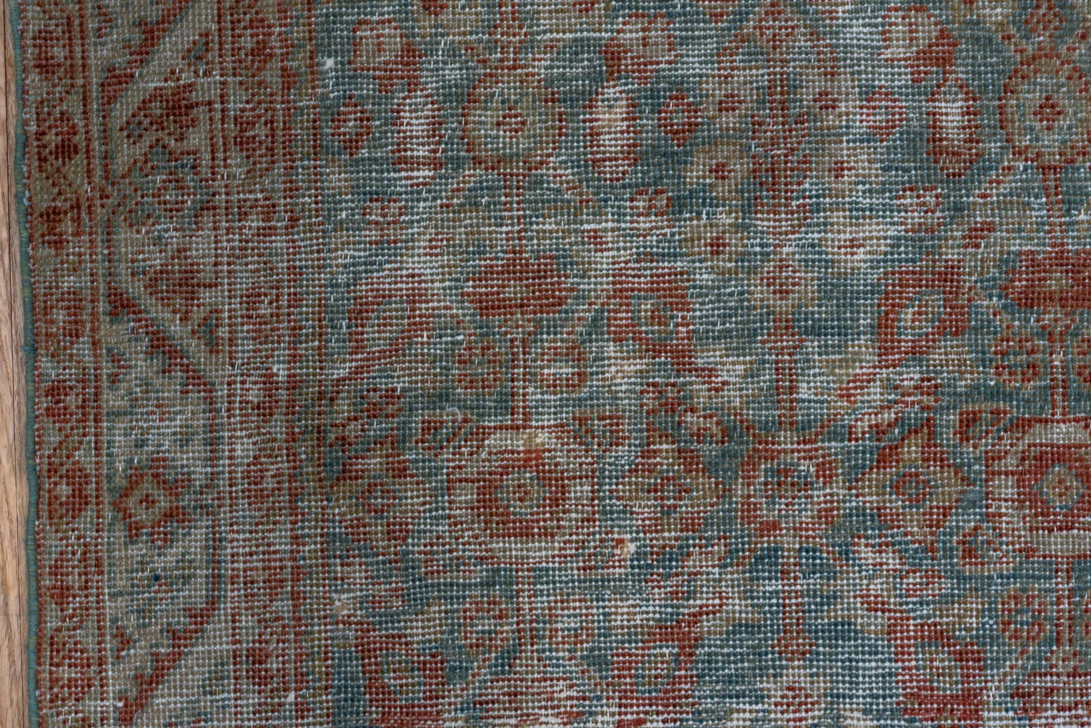 4' x 6' one-of-a-kind handmade antique Farahan small size rug. Color palette: pale blue, rust, ivory, taupe, sage
