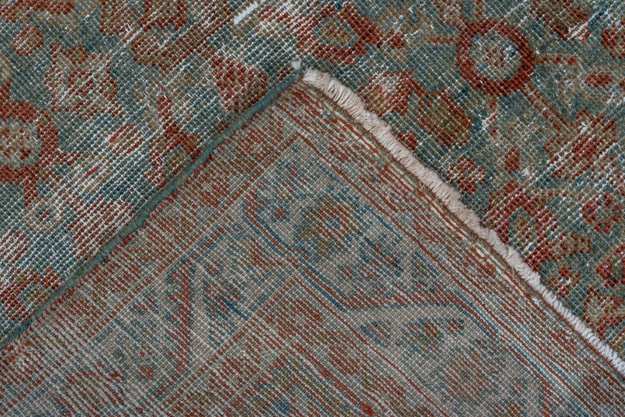 4' x 6' one-of-a-kind handmade antique Farahan small size rug. Color palette: pale blue, rust, ivory, taupe, sage